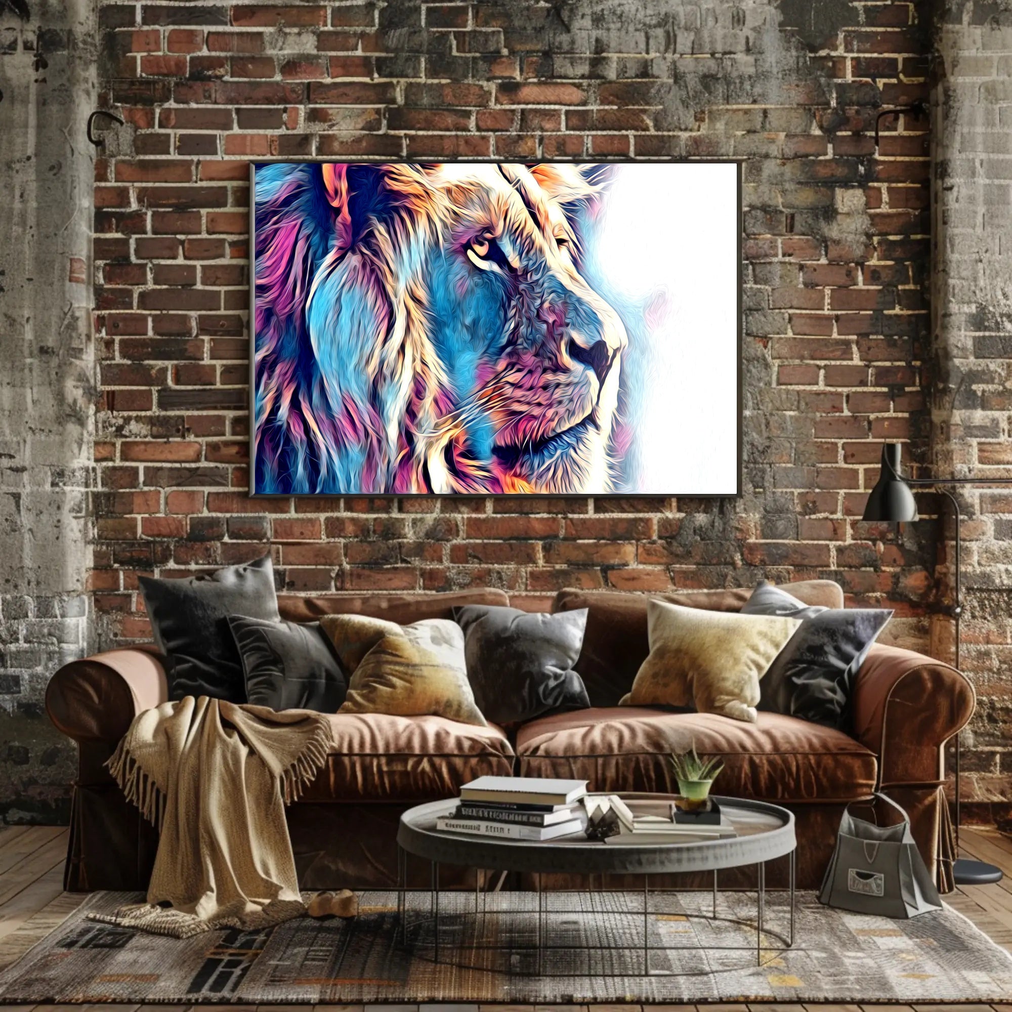 Majestic Lion Portrait Canvas: Abstract, Artistic Poster PosterGoat