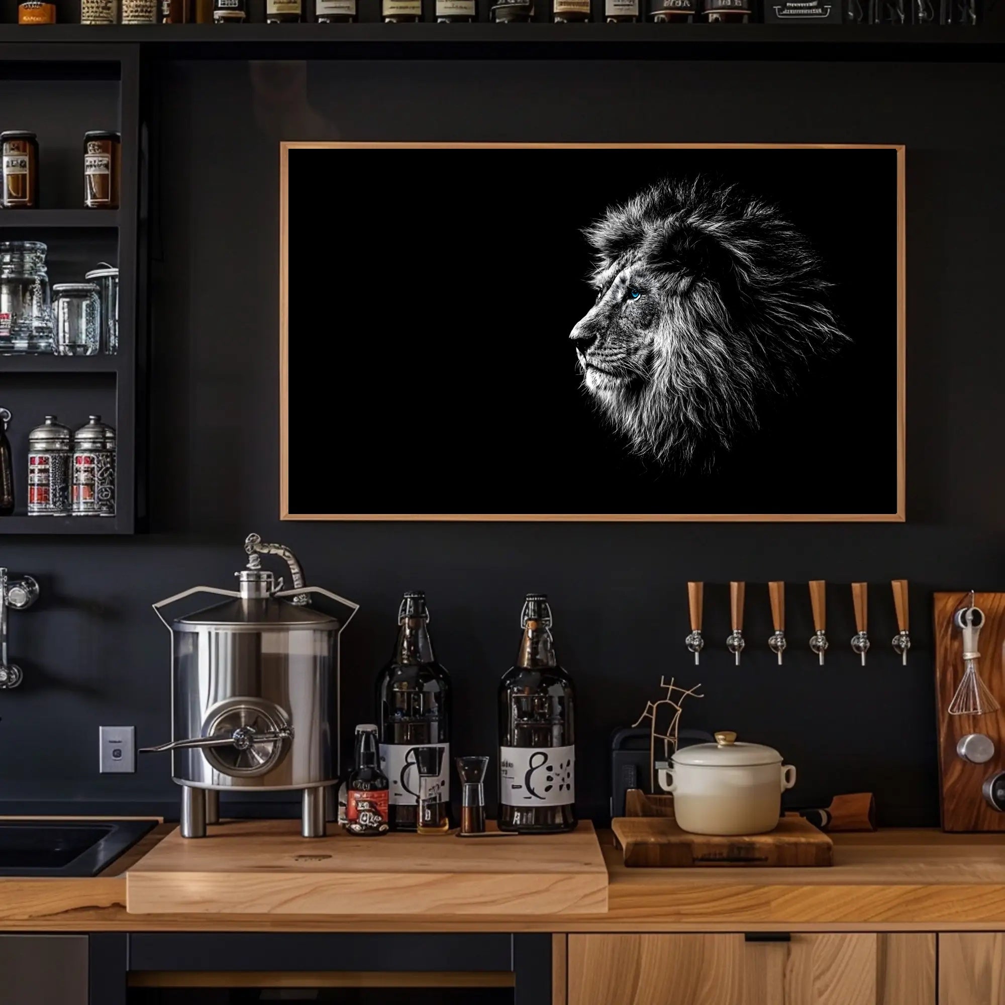 Majestic Lion Profile with Striking Blue Eyes Animal Poster PosterGoat