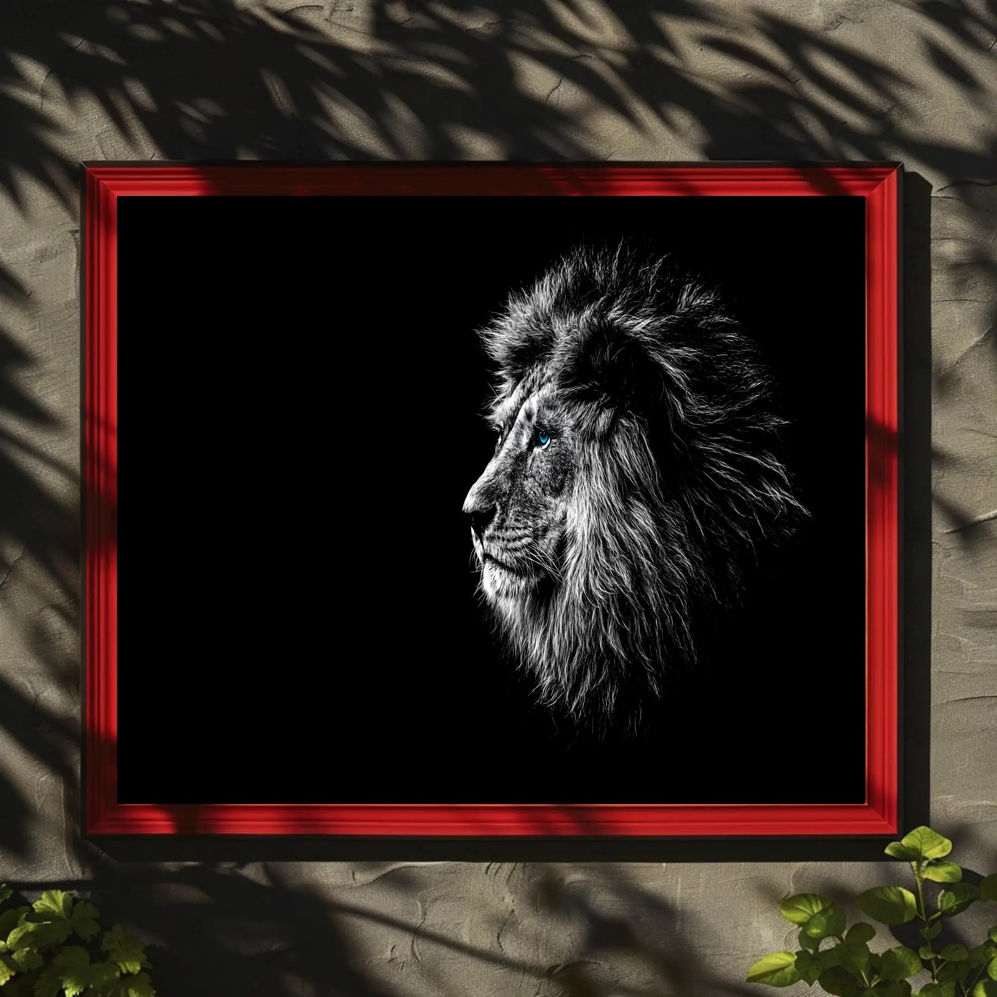 Majestic Lion Profile with Striking Blue Eyes Animal Poster PosterGoat