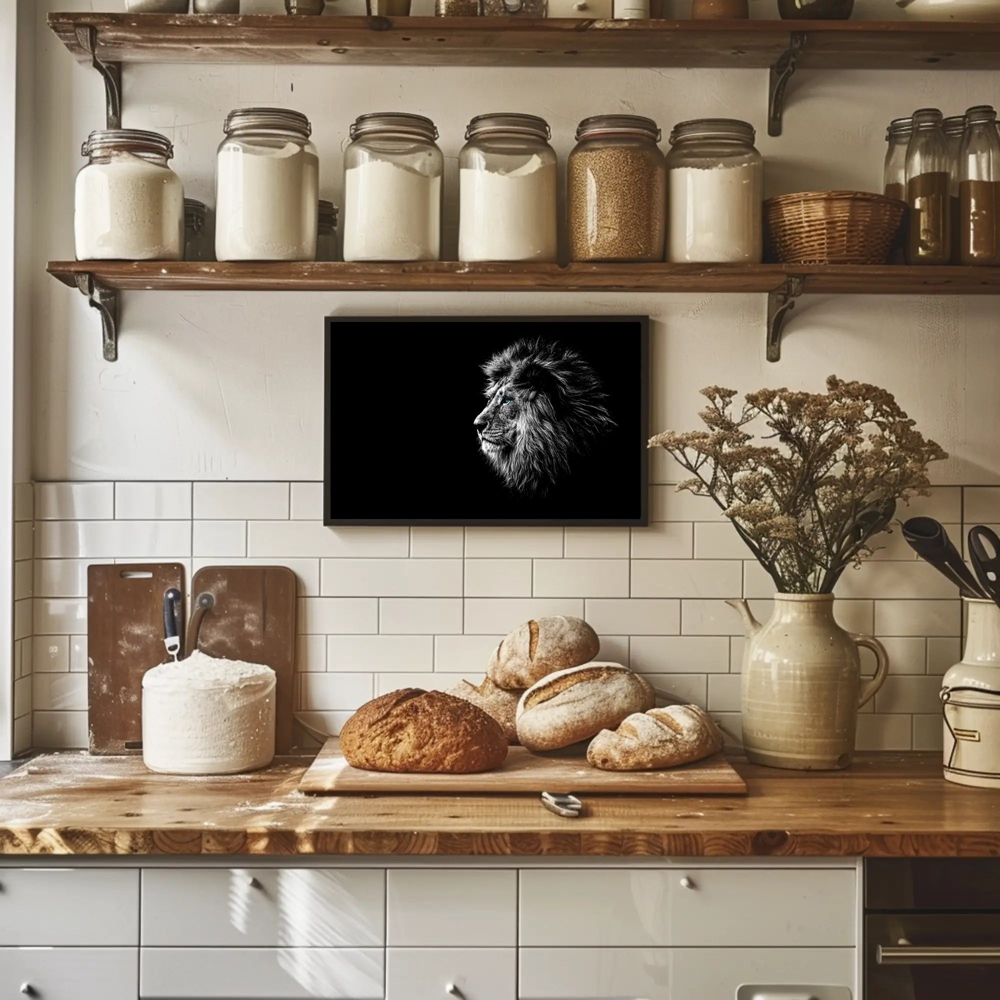 Majestic Lion Profile with Striking Blue Eyes Animal Poster PosterGoat