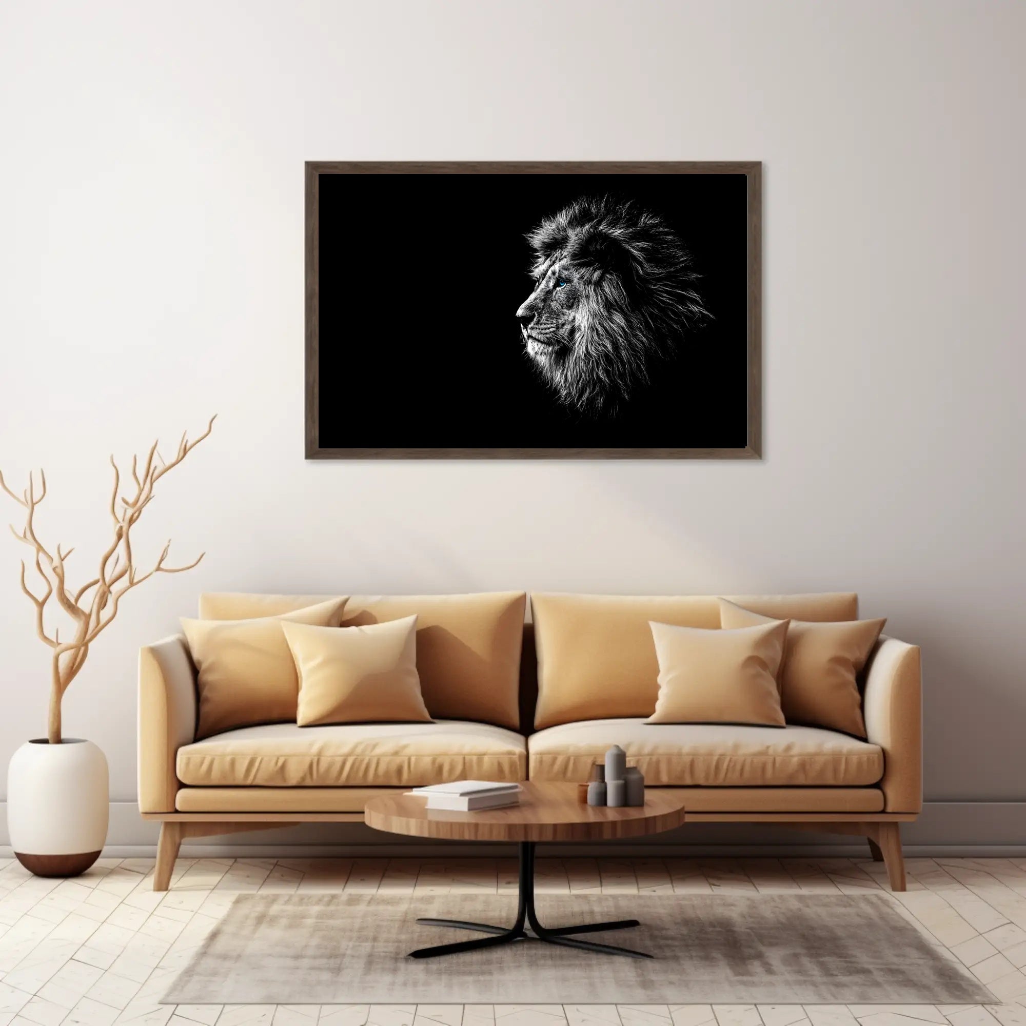 Majestic Lion Profile with Striking Blue Eyes Animal Poster PosterGoat