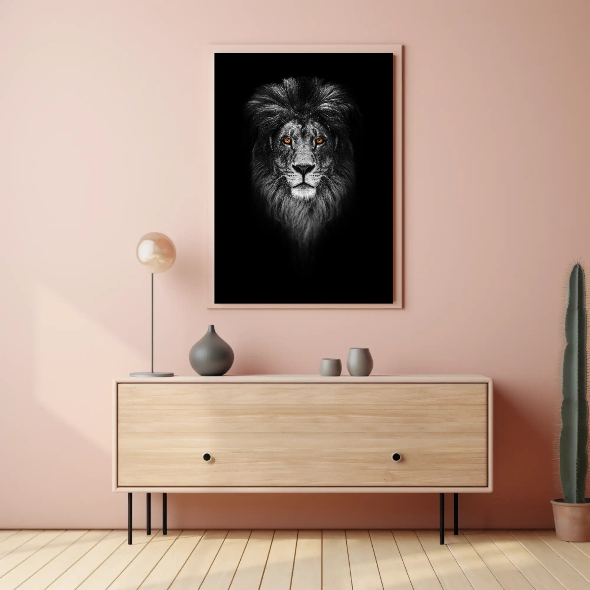 Majestic Lion with Orange Eyes Animal Poster PosterGoat