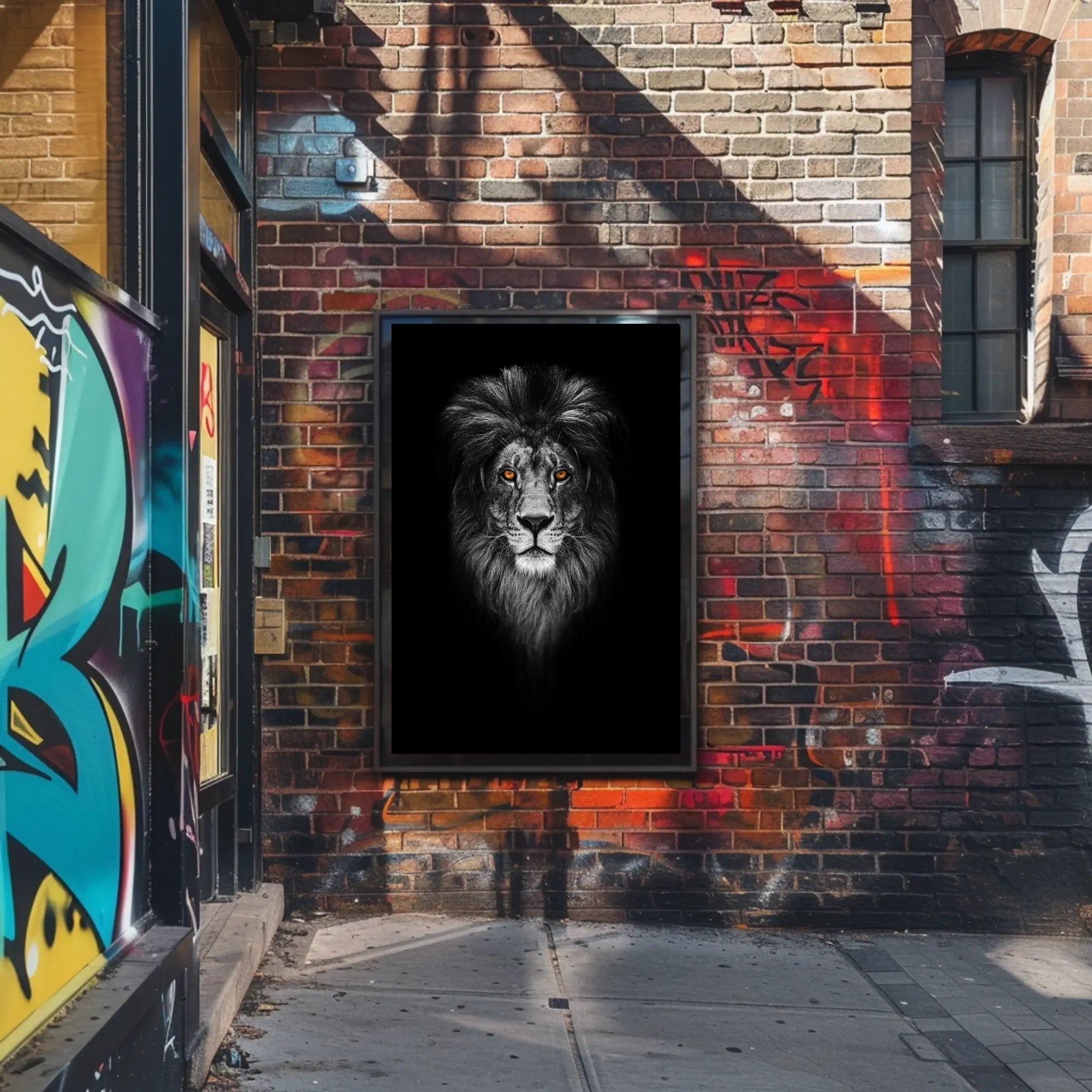 Majestic Lion with Orange Eyes Animal Poster PosterGoat