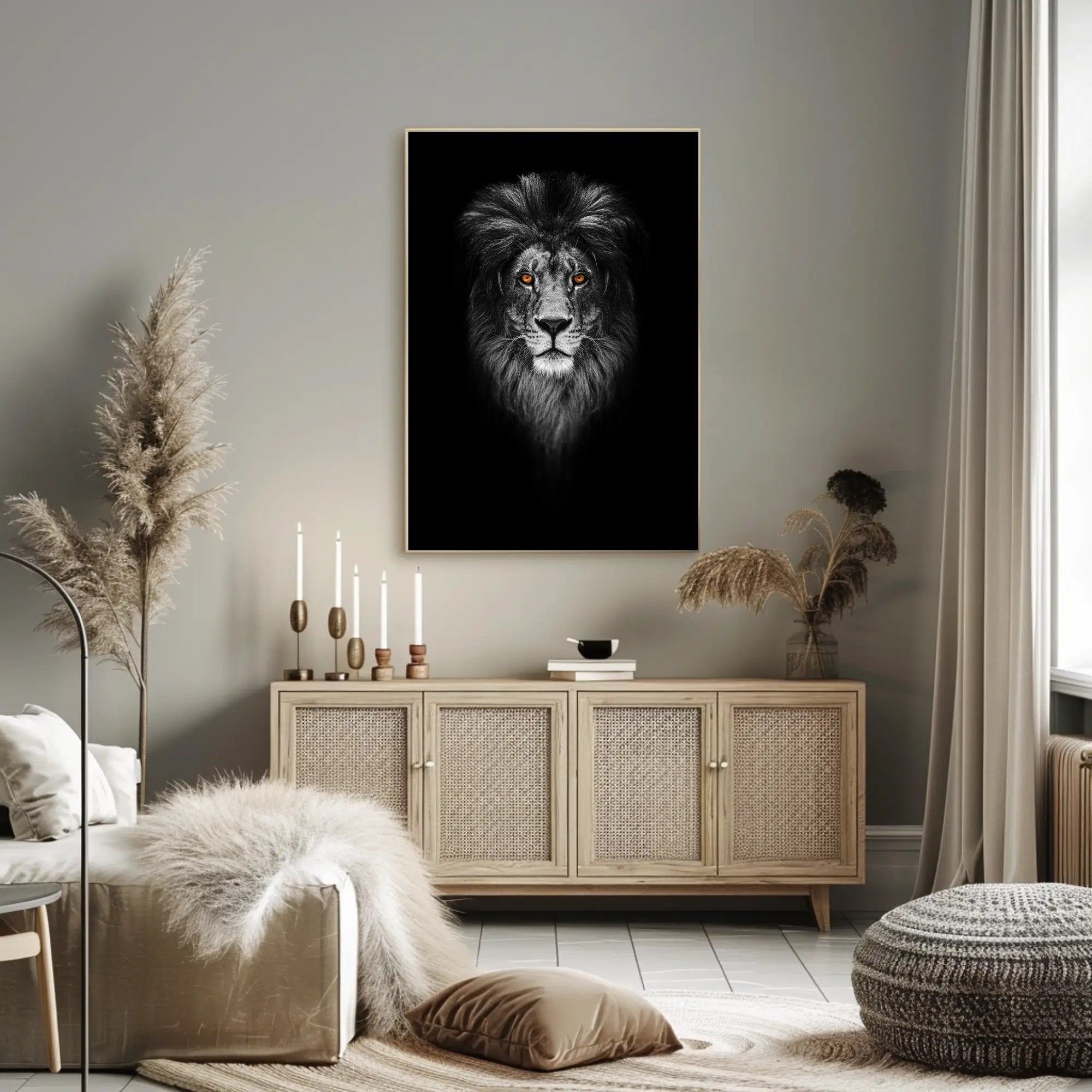 Majestic Lion with Orange Eyes Animal Poster PosterGoat