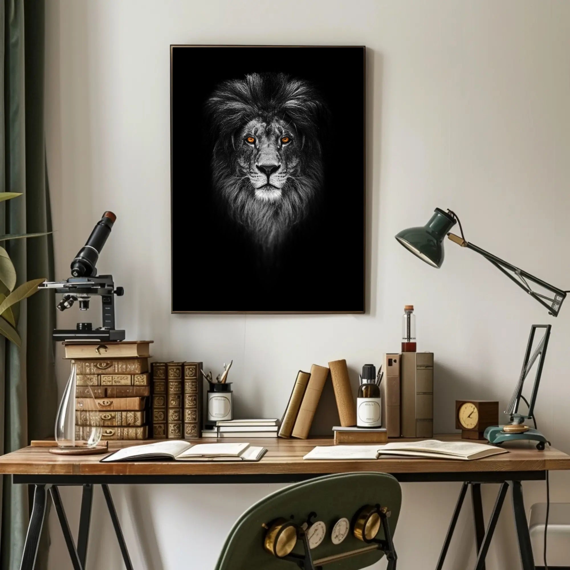 Majestic Lion with Orange Eyes Animal Poster PosterGoat