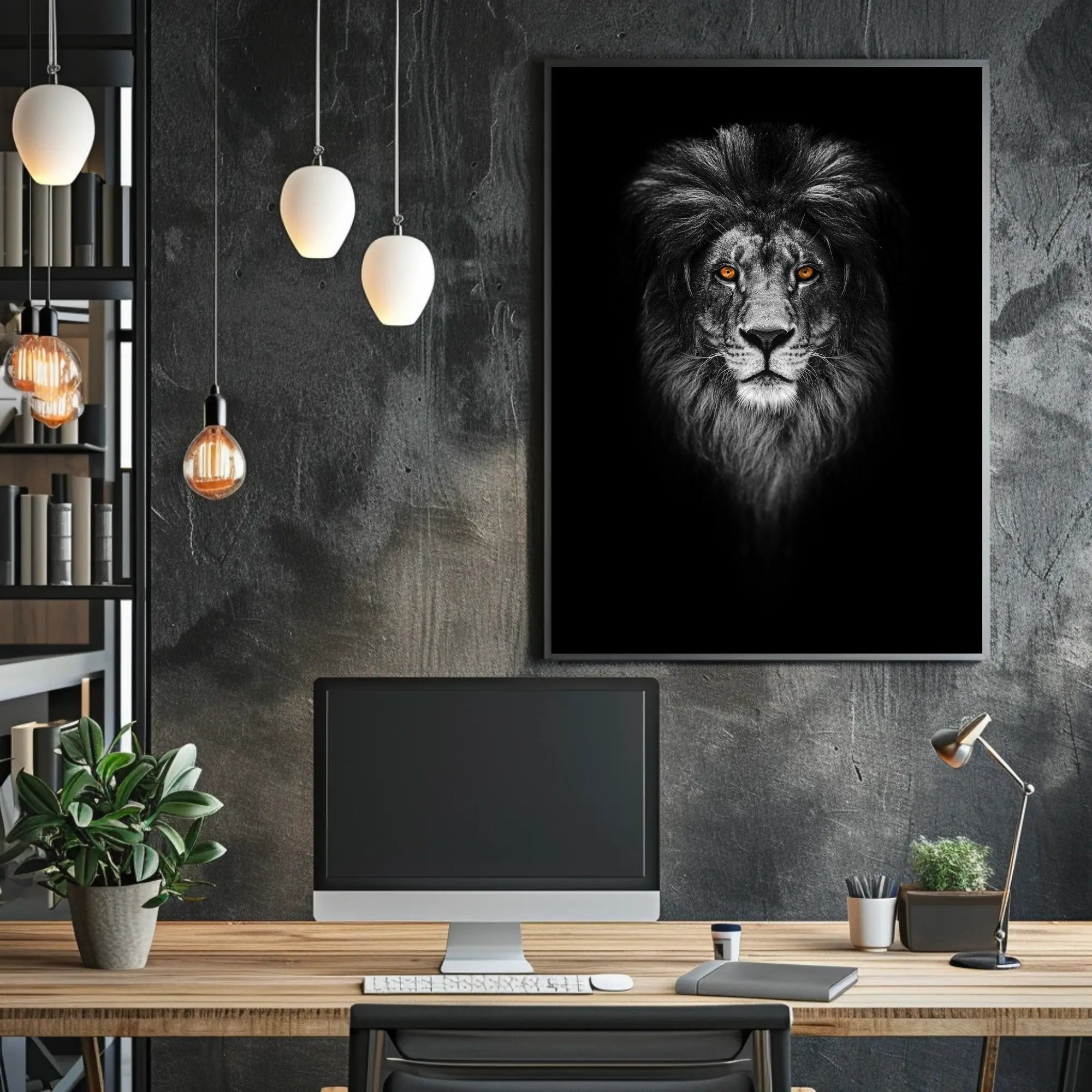 Majestic Lion with Orange Eyes Animal Poster PosterGoat