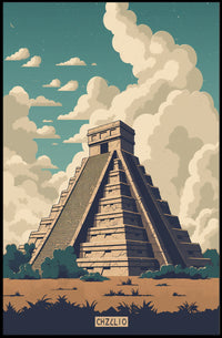 Majestic Mesoamerican Pyramid Retro Cultural or Heritage Poster PosterGoat