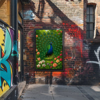 Majestic Peacock in Vibrant Garden Animal Poster PosterGoat