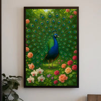 Majestic Peacock in Vibrant Garden Animal Poster PosterGoat