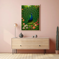 Majestic Peacock in Vibrant Garden Animal Poster PosterGoat