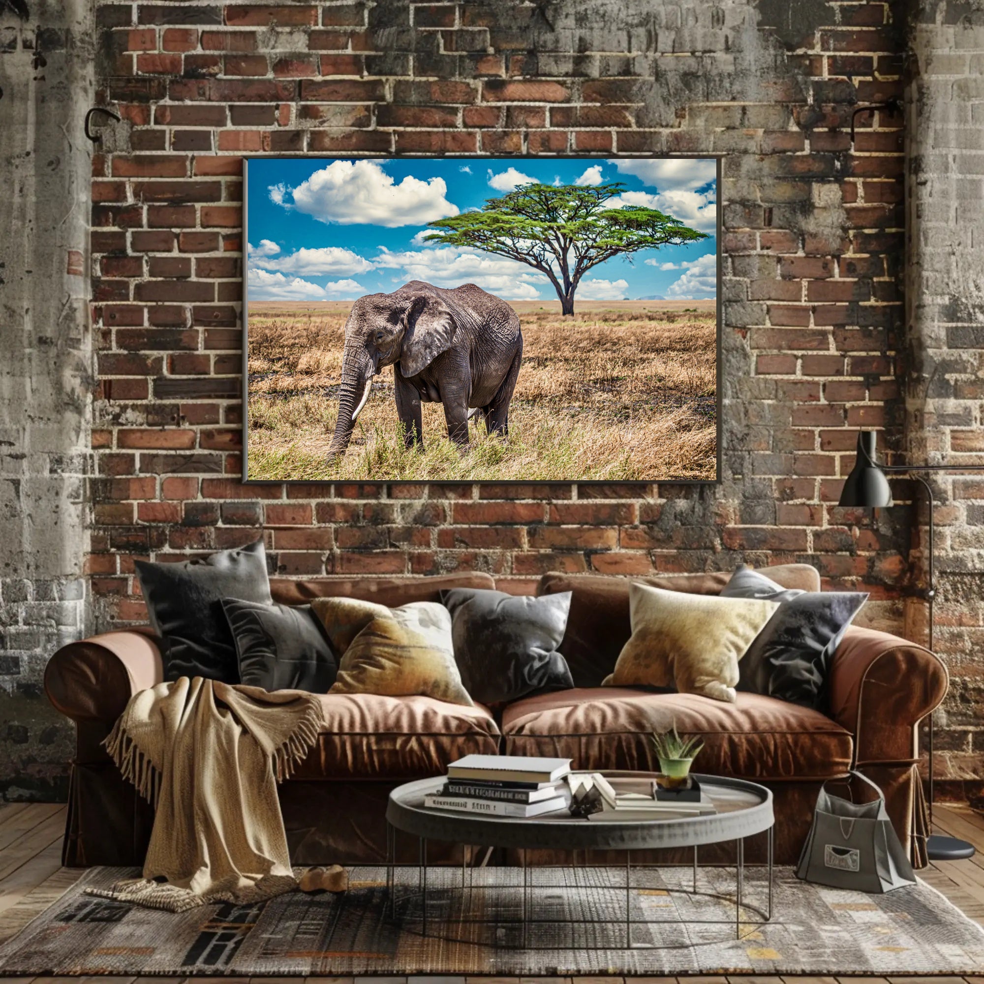 Majestic Savanna Scene with Elephant Animal Poster PosterGoat