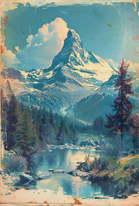 Majestic Snow-Capped Mountain Tranquil Scenic Travel Poster PosterGoat