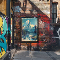 Majestic Snow-Capped Mountain Tranquil Scenic Travel Poster PosterGoat