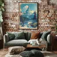 Majestic Snow-Capped Mountain Tranquil Scenic Travel Poster PosterGoat