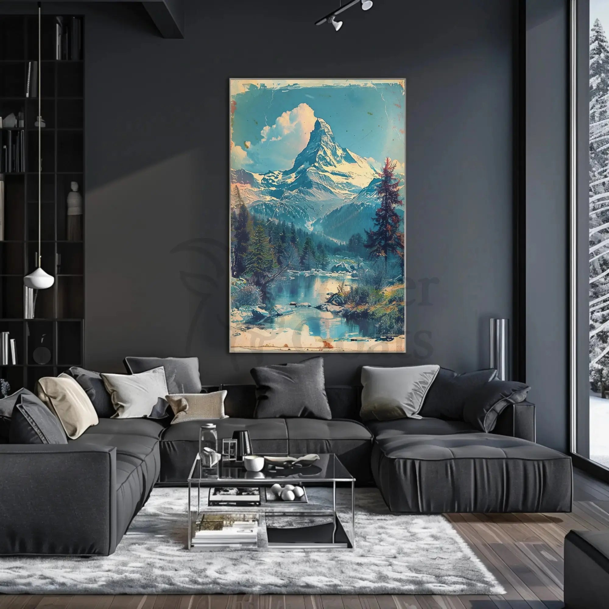 Majestic Snow-Capped Mountain Tranquil Scenic Travel Poster PosterGoat