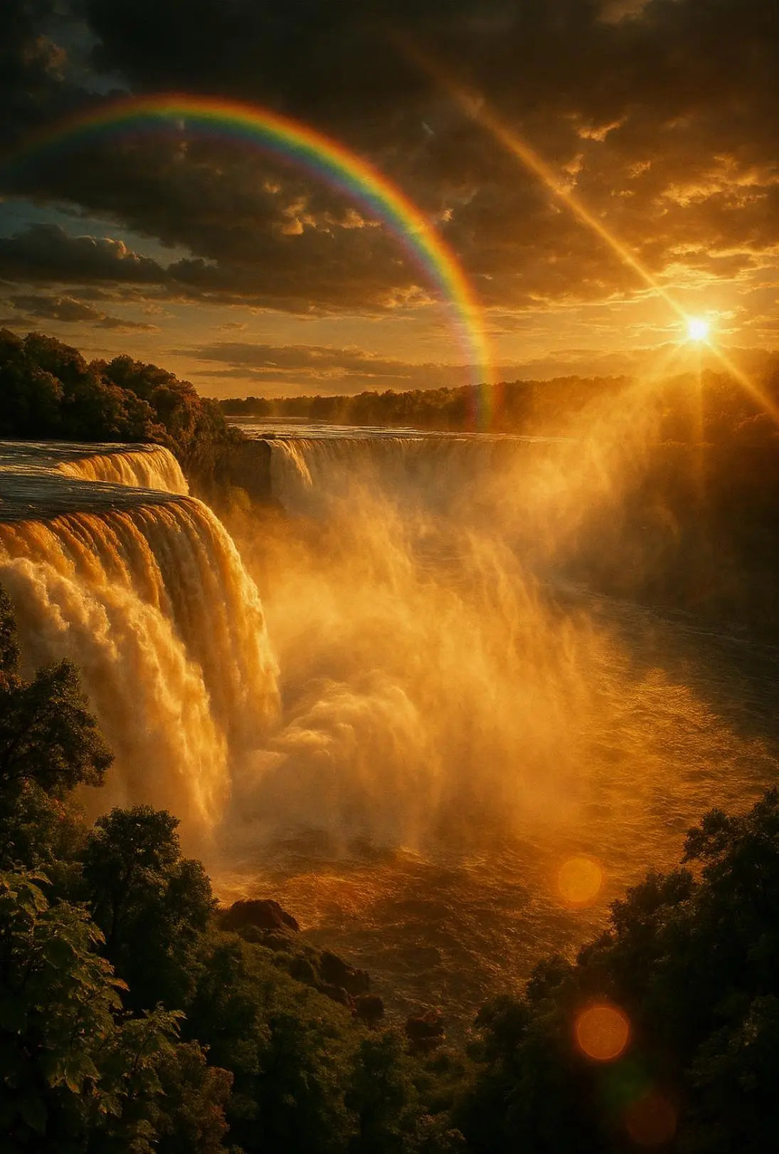 Majestic Waterfall Sunrise Scene National Park Poster PosterGoat