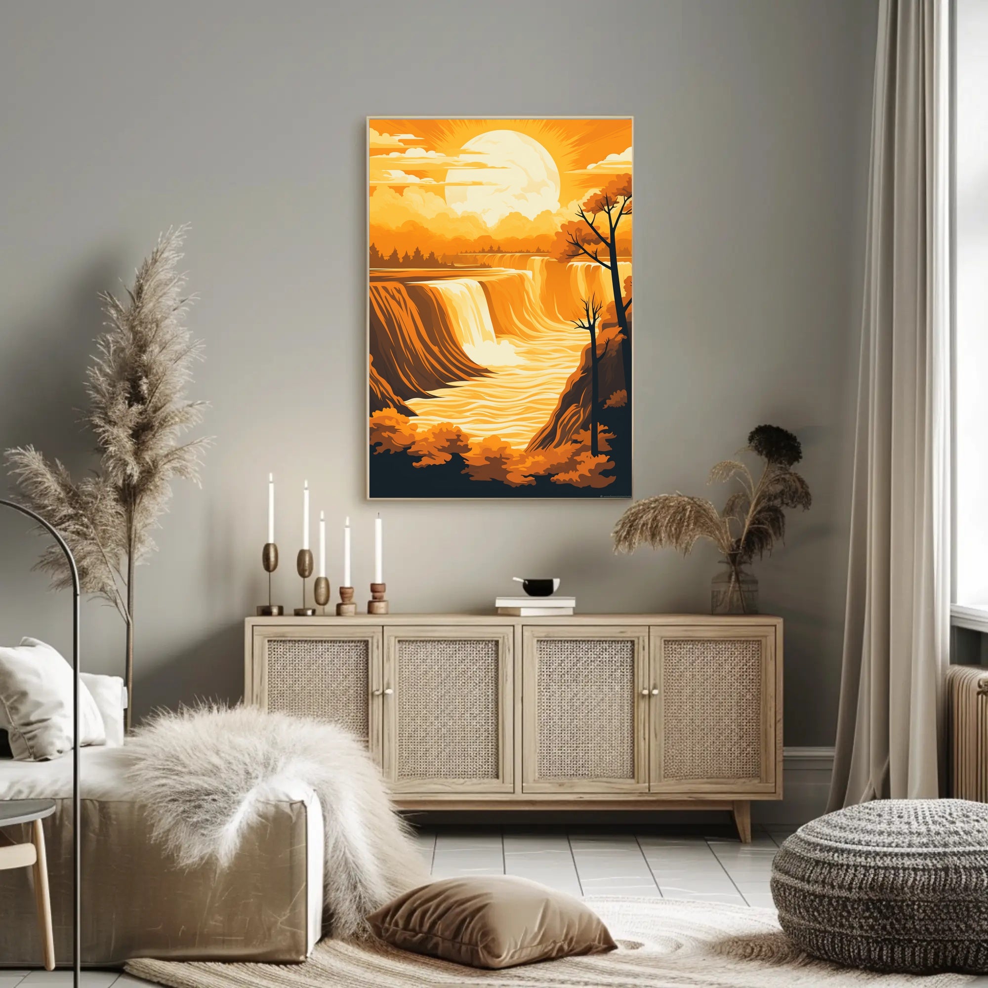 Majestic Waterfall at Sunset National Park Poster PosterGoat