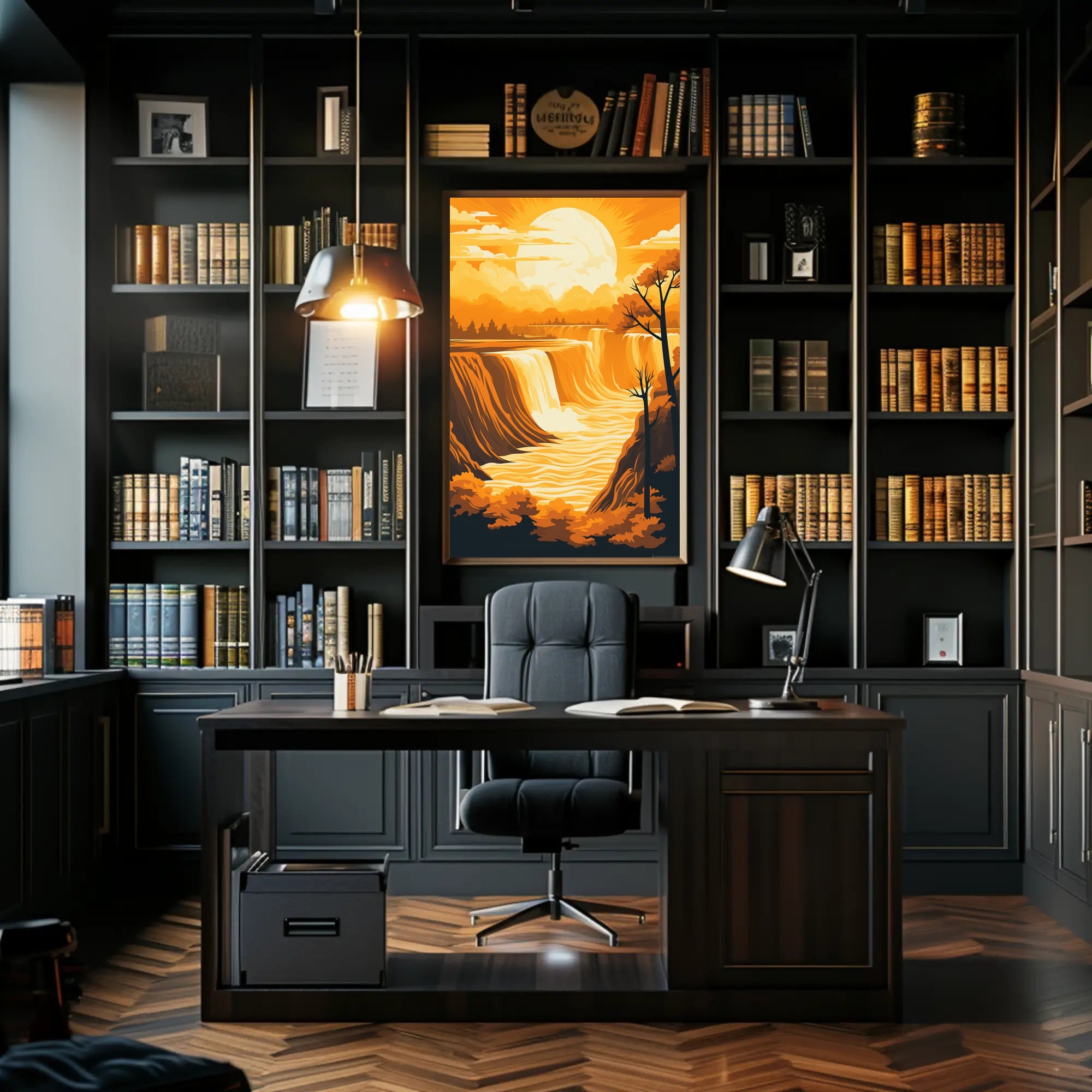 Majestic Waterfall at Sunset National Park Poster PosterGoat