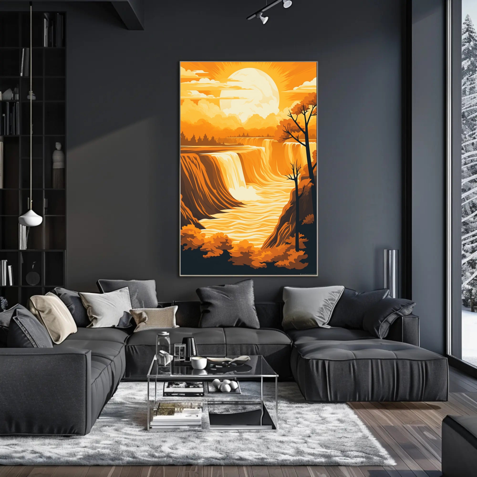 Majestic Waterfall at Sunset National Park Poster PosterGoat