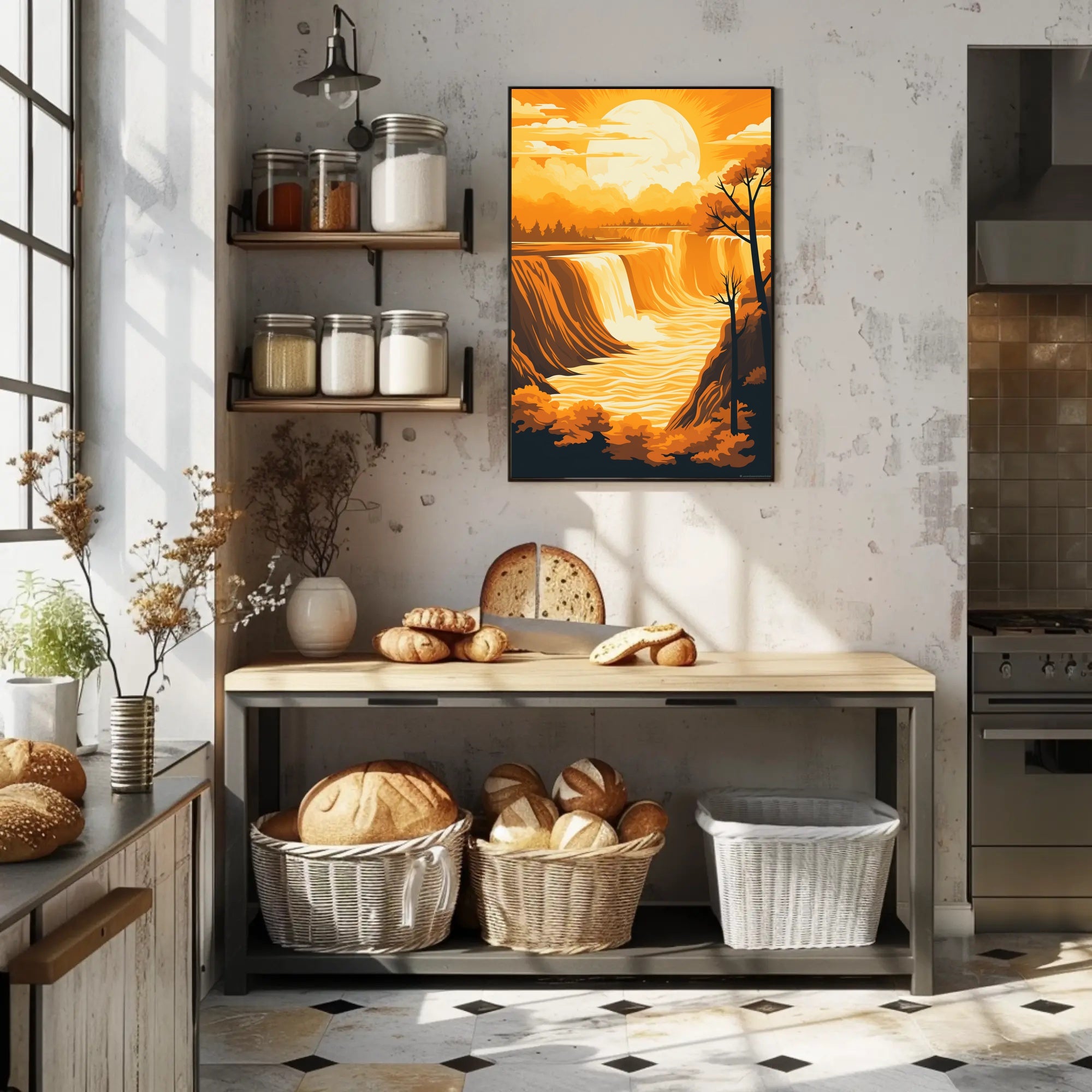 Majestic Waterfall at Sunset National Park Poster PosterGoat