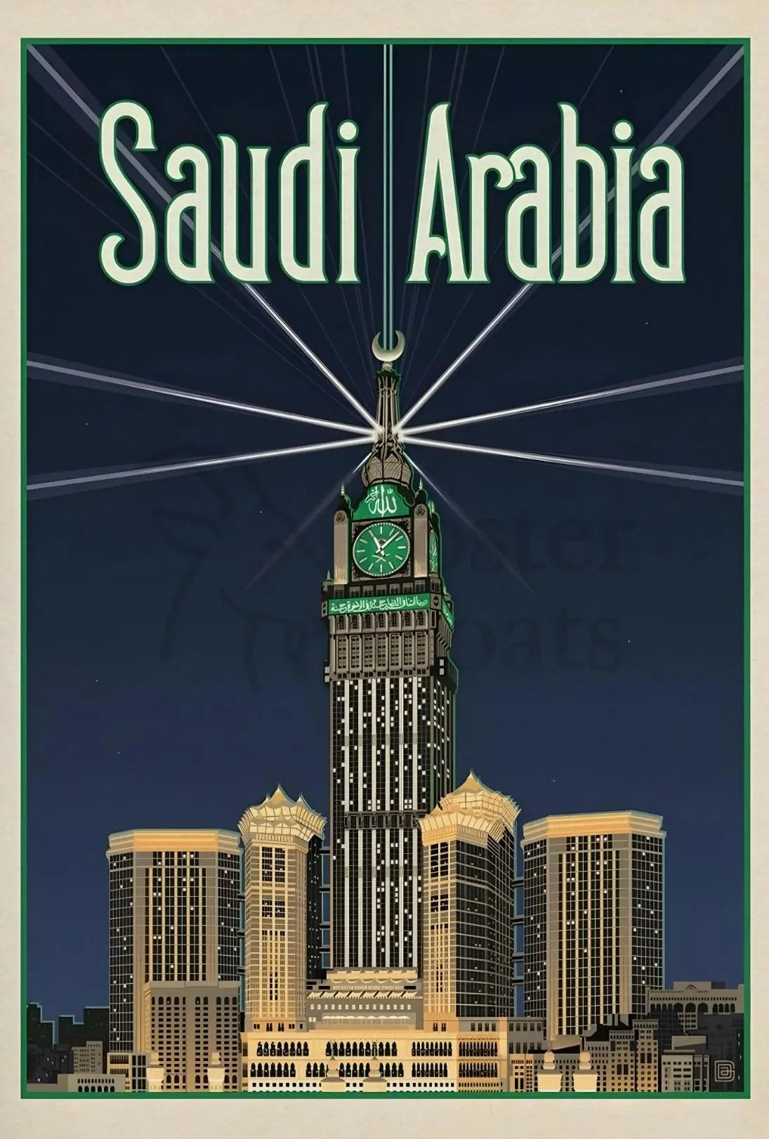 Makkah Royal Clock Tower Vintage Travel Poster PosterGoat