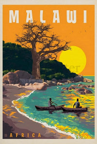 Malawi Lakeside Serenity Vintage Travel Poster PosterGoat