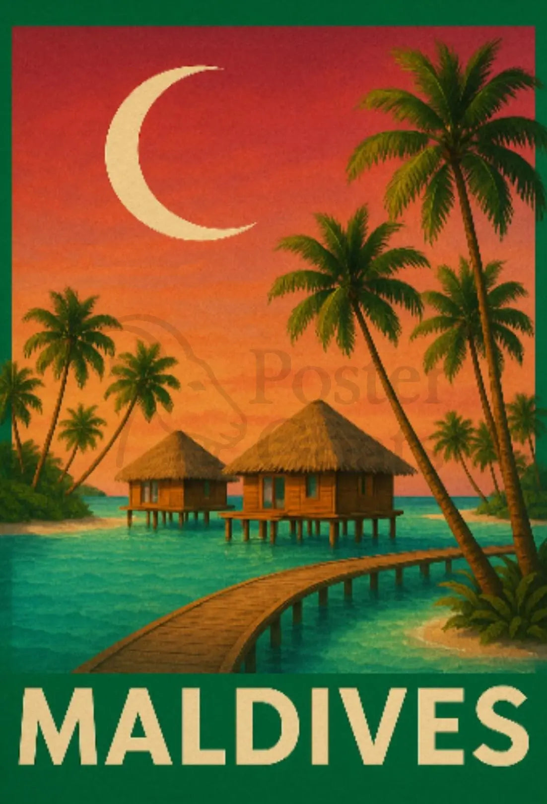 Maldives Tranquil Escape Vintage Travel Poster PosterGoat