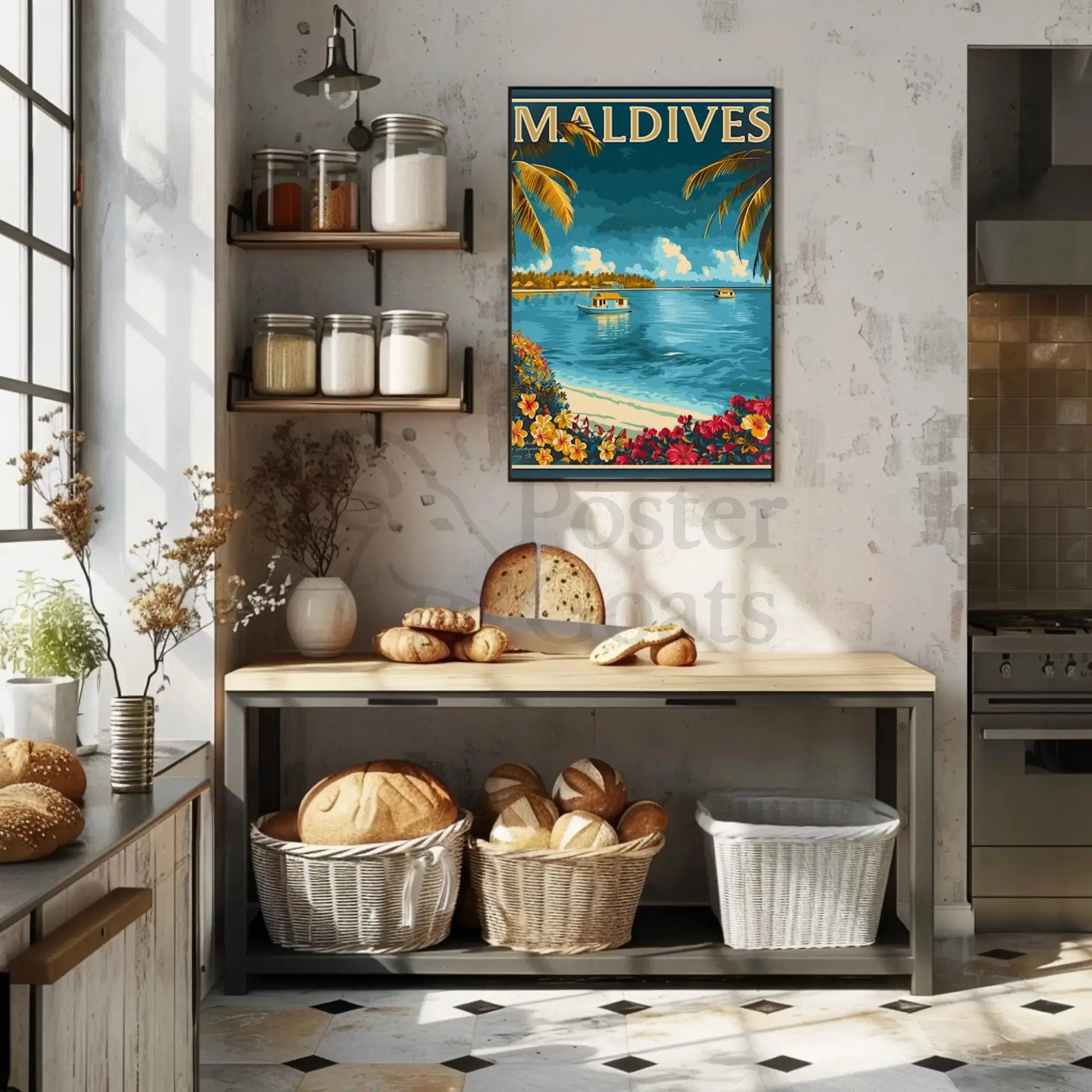 Maldives Tropical Paradise Vintage Travel Poster PosterGoat