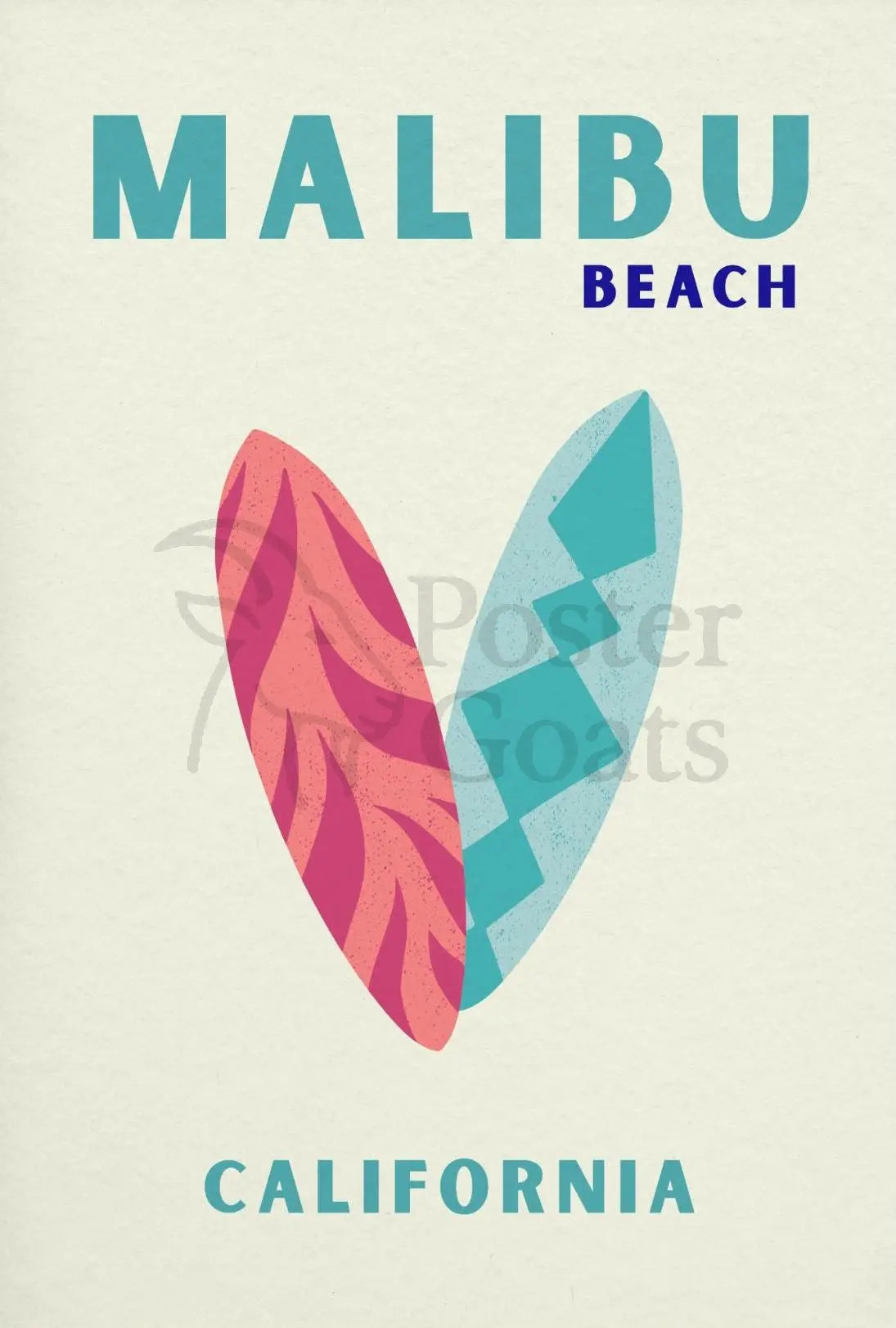 Malibu Beach Surfboards Travel Poster PosterGoat