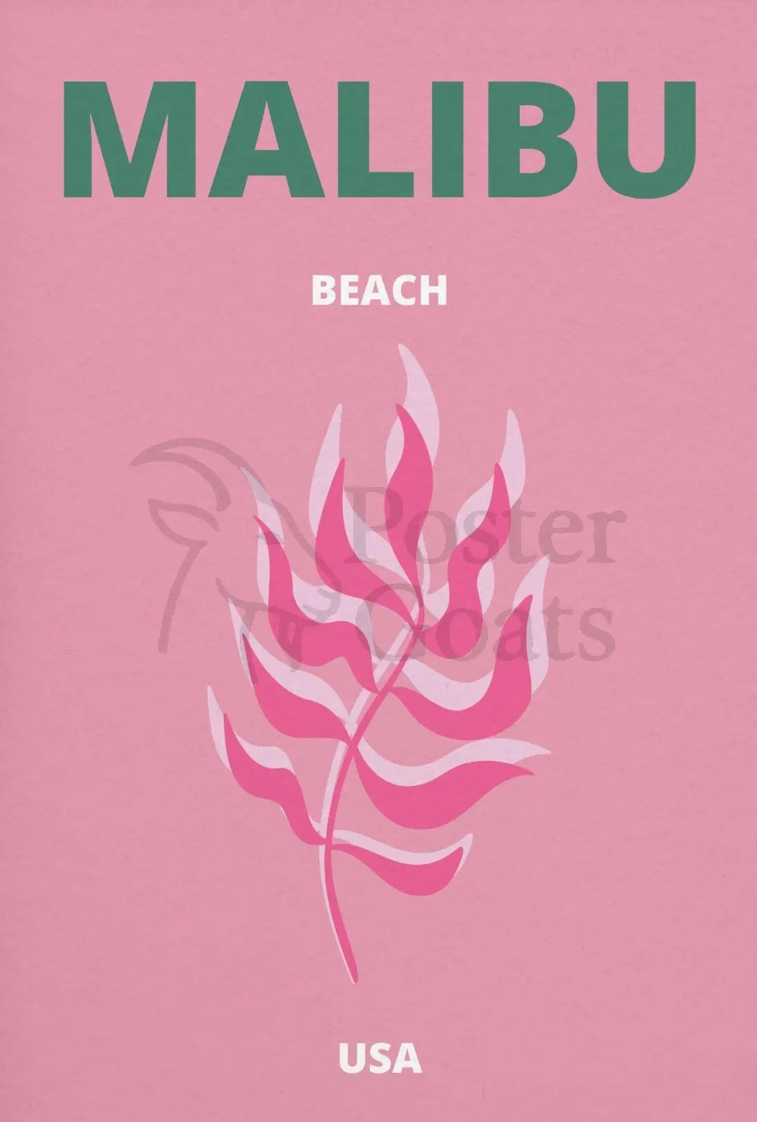 Malibu Pink Leaf Modern Travel Poster PosterGoat