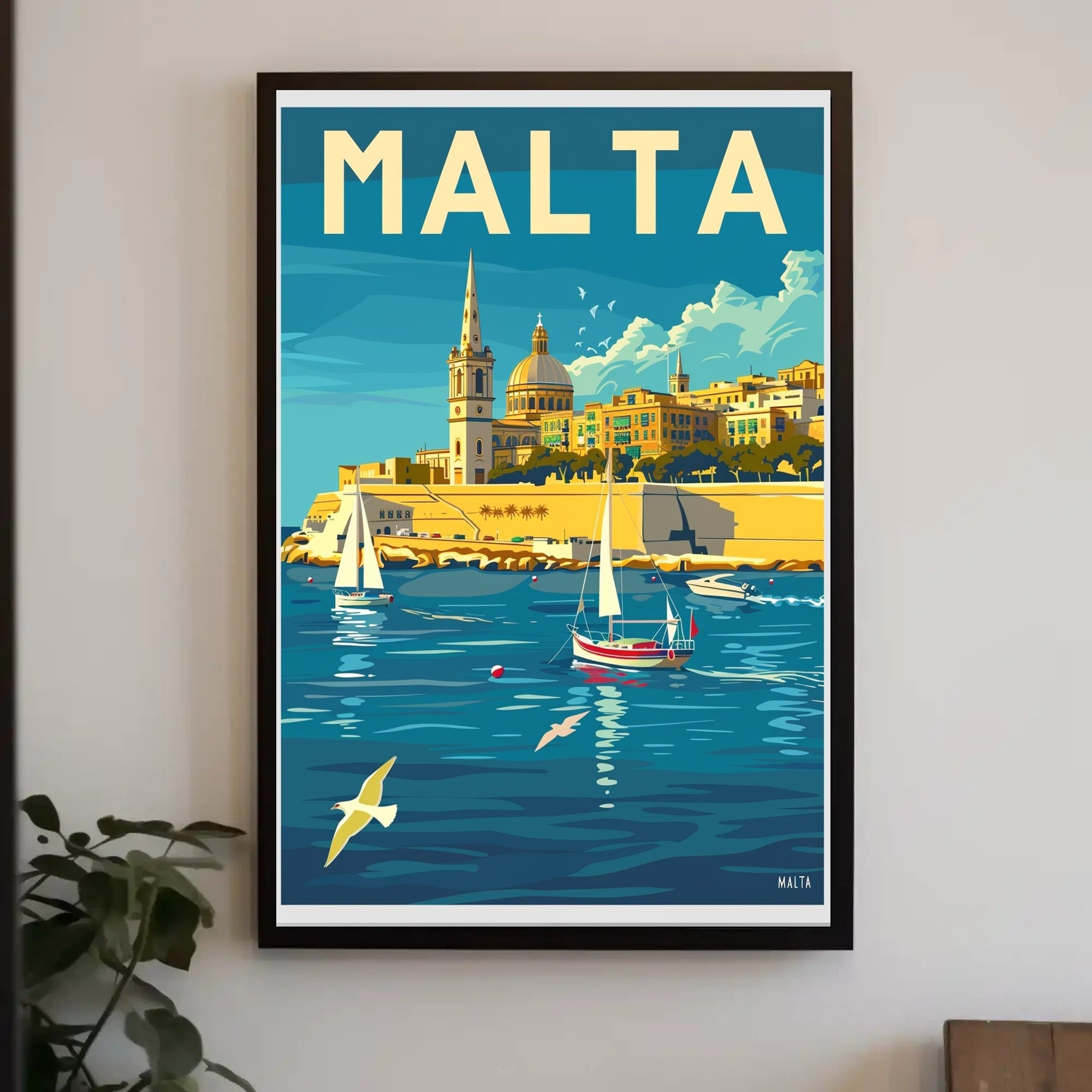Malta Coastal View Vintage Travel Poster PosterGoat