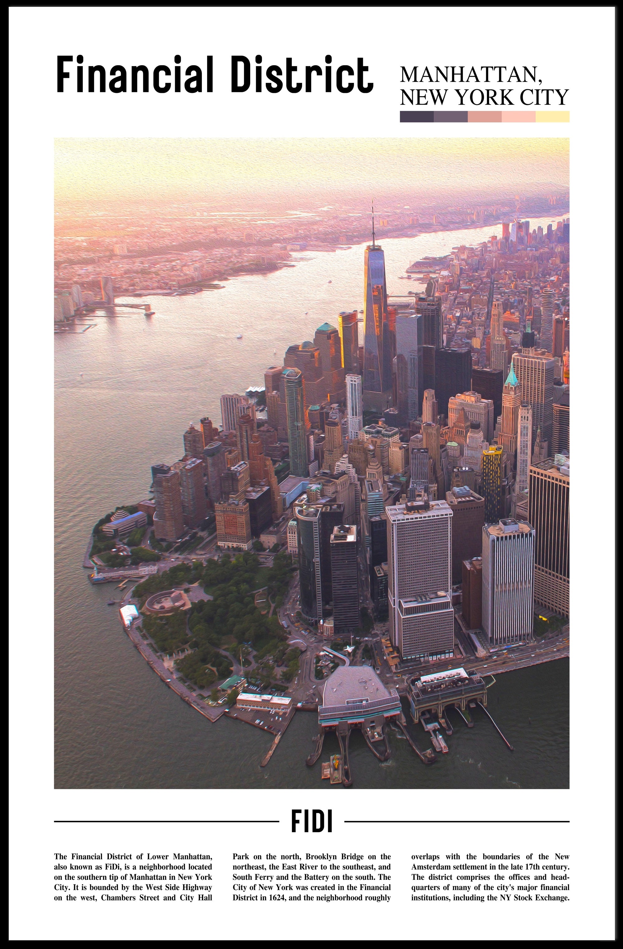 Manhattan Skyline Financial District travel poster PosterGoat