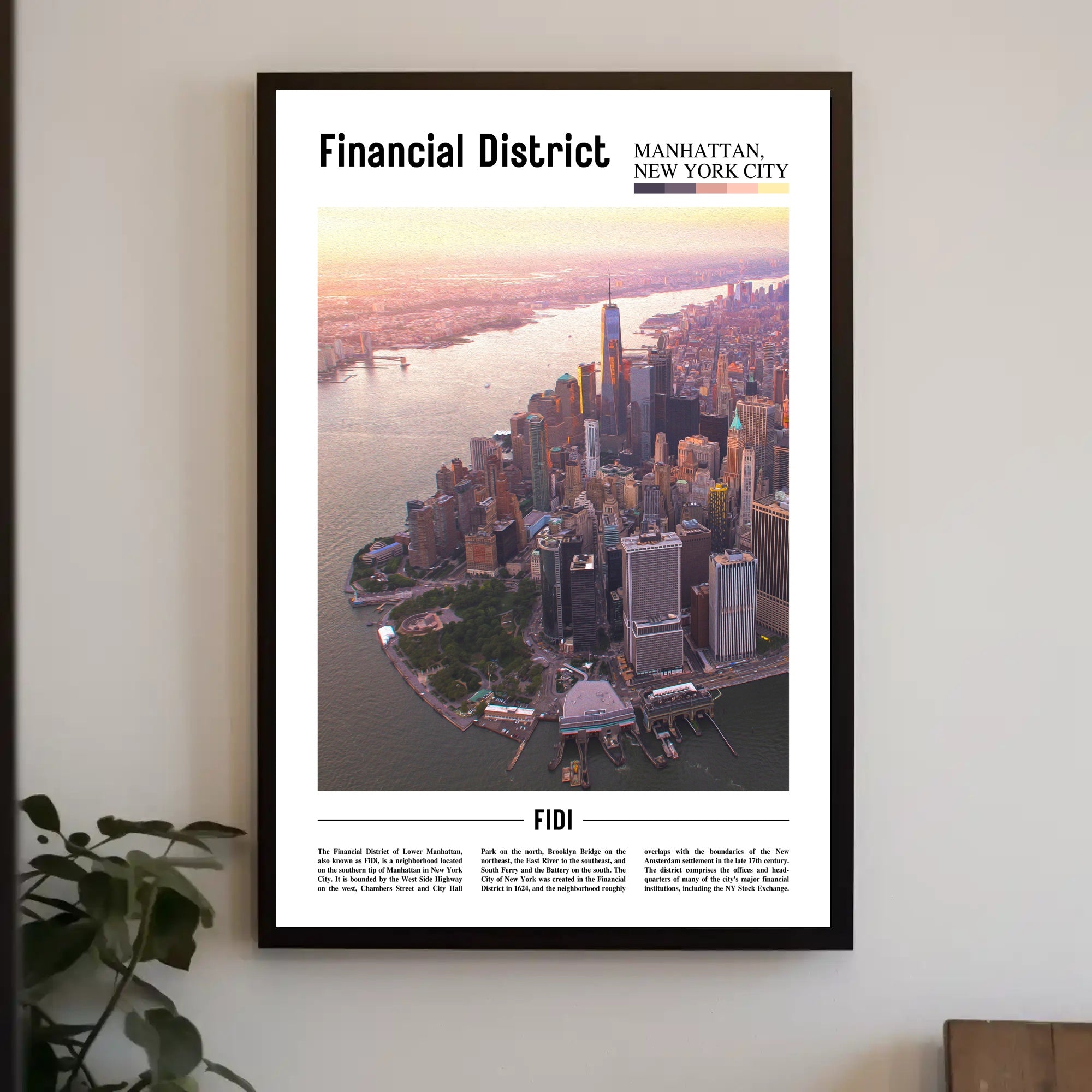 Manhattan Skyline Financial District travel poster PosterGoat