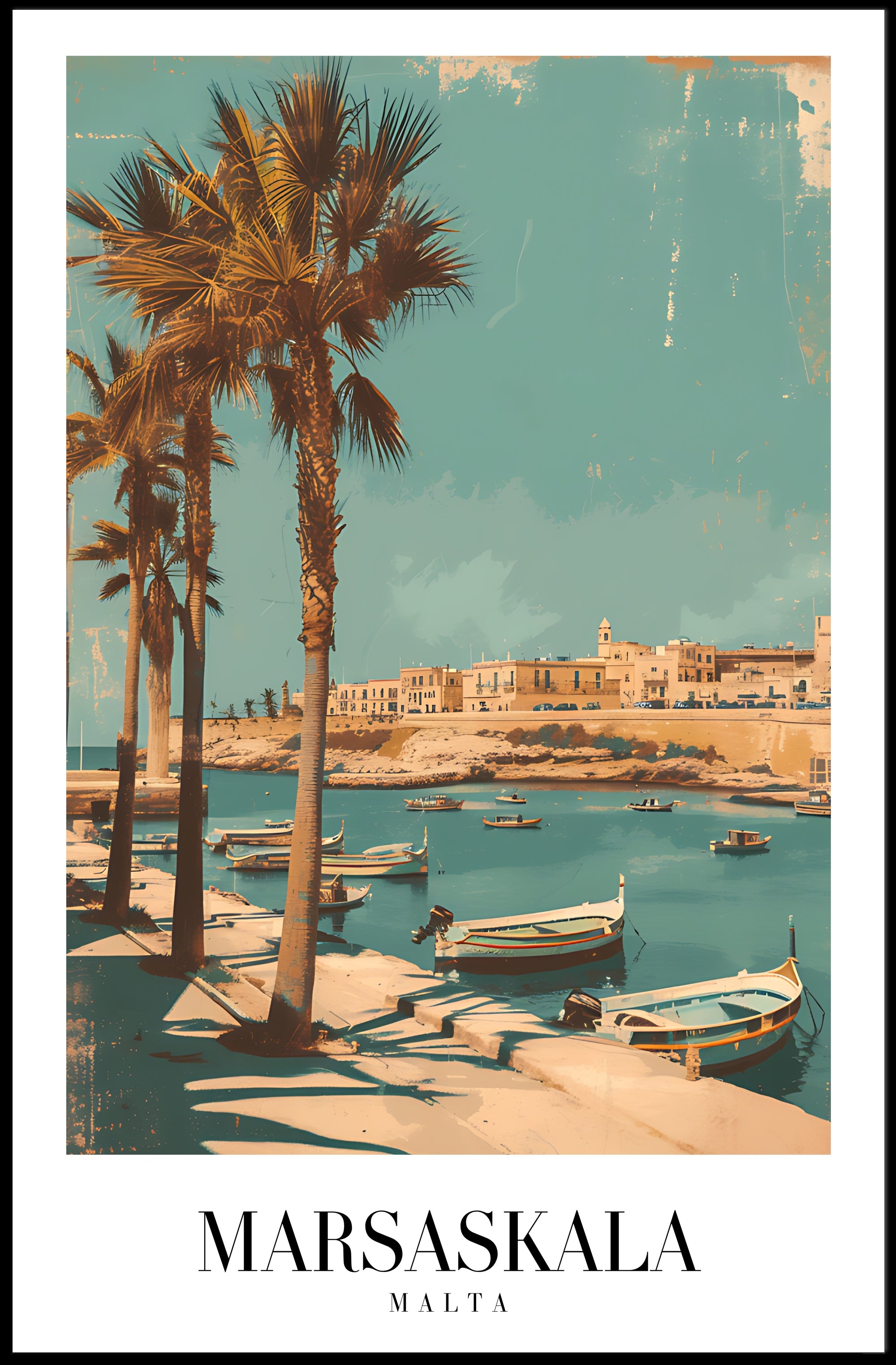 Marsaskala Marina Scene: Tranquil Vintage Travel Poster PosterGoat