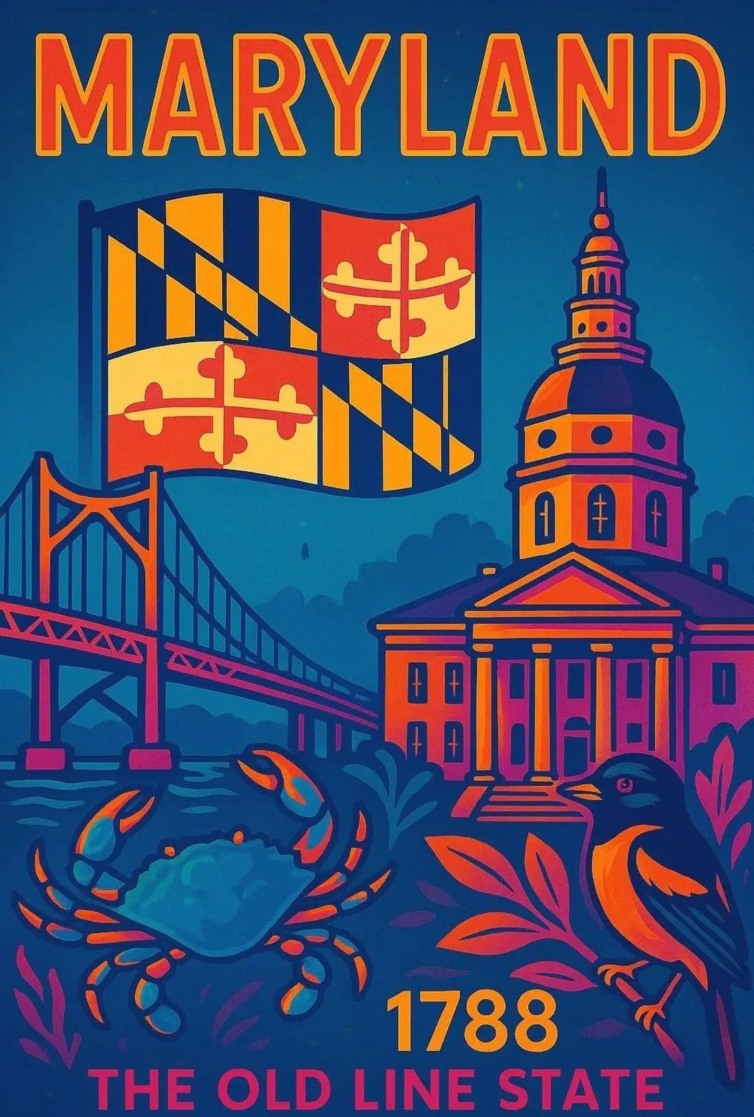 Maryland State Pride Retro Travel Poster PosterGoat