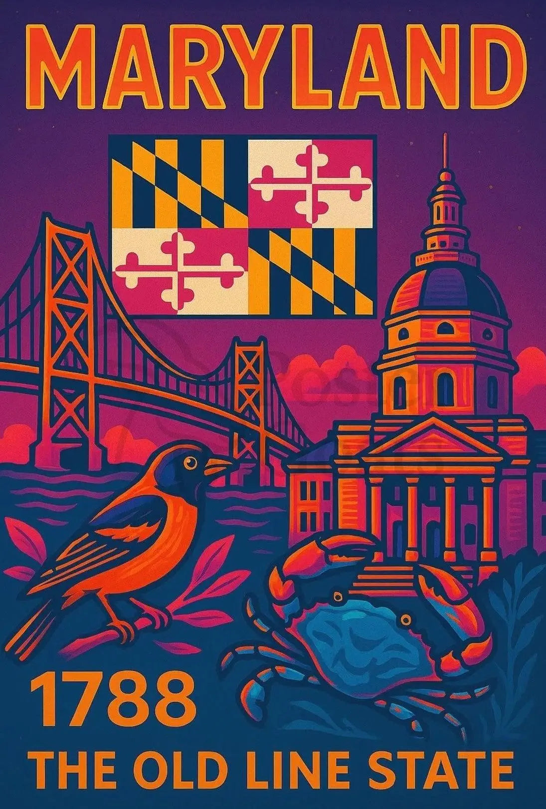 Maryland State Symbols Celebratory Art Cultural or Heritage Poster PosterGoat