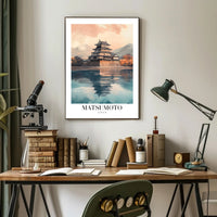 Matsumoto Castle Reflections: Photorealistic Travel Poster PosterGoat