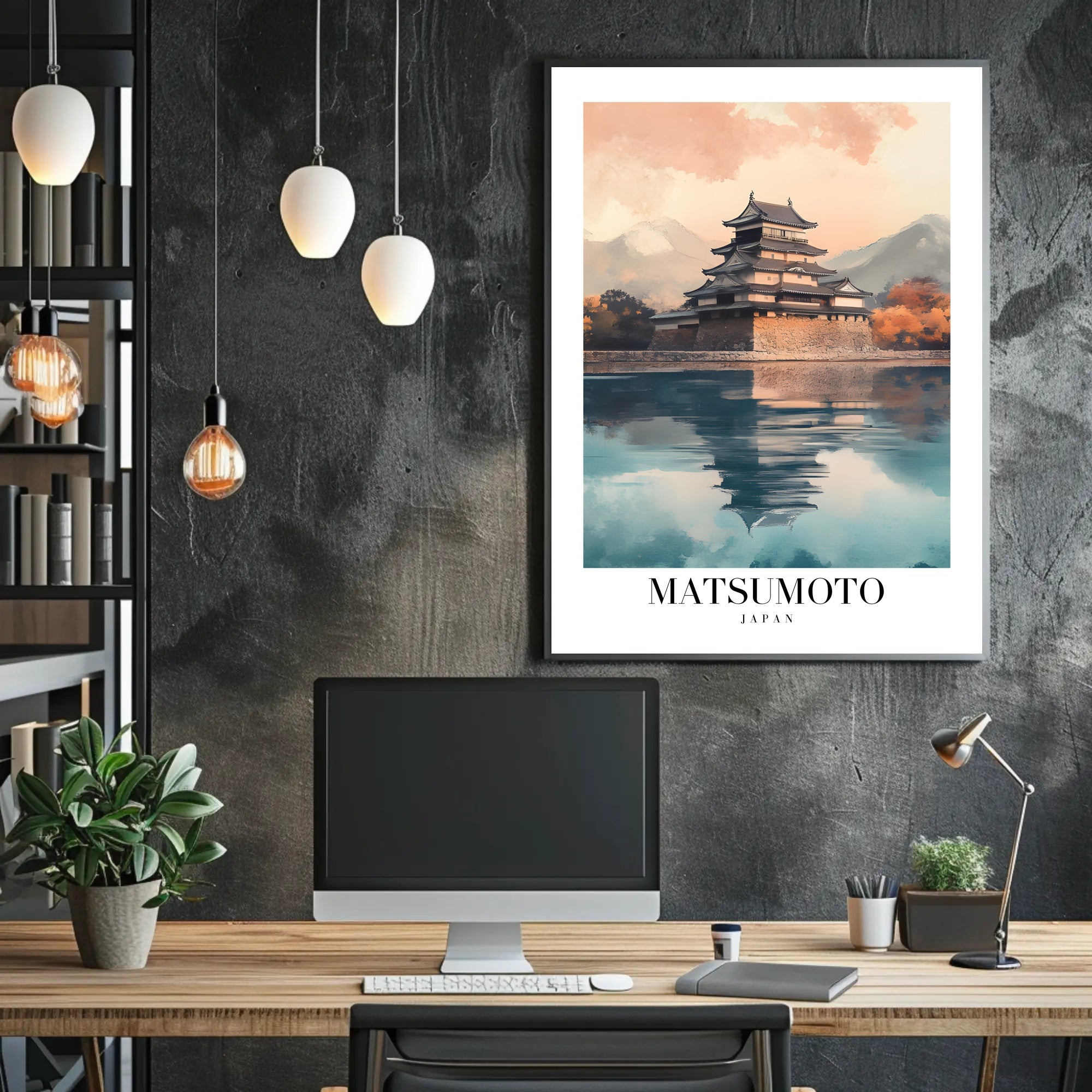 Matsumoto Castle Reflections: Photorealistic Travel Poster PosterGoat