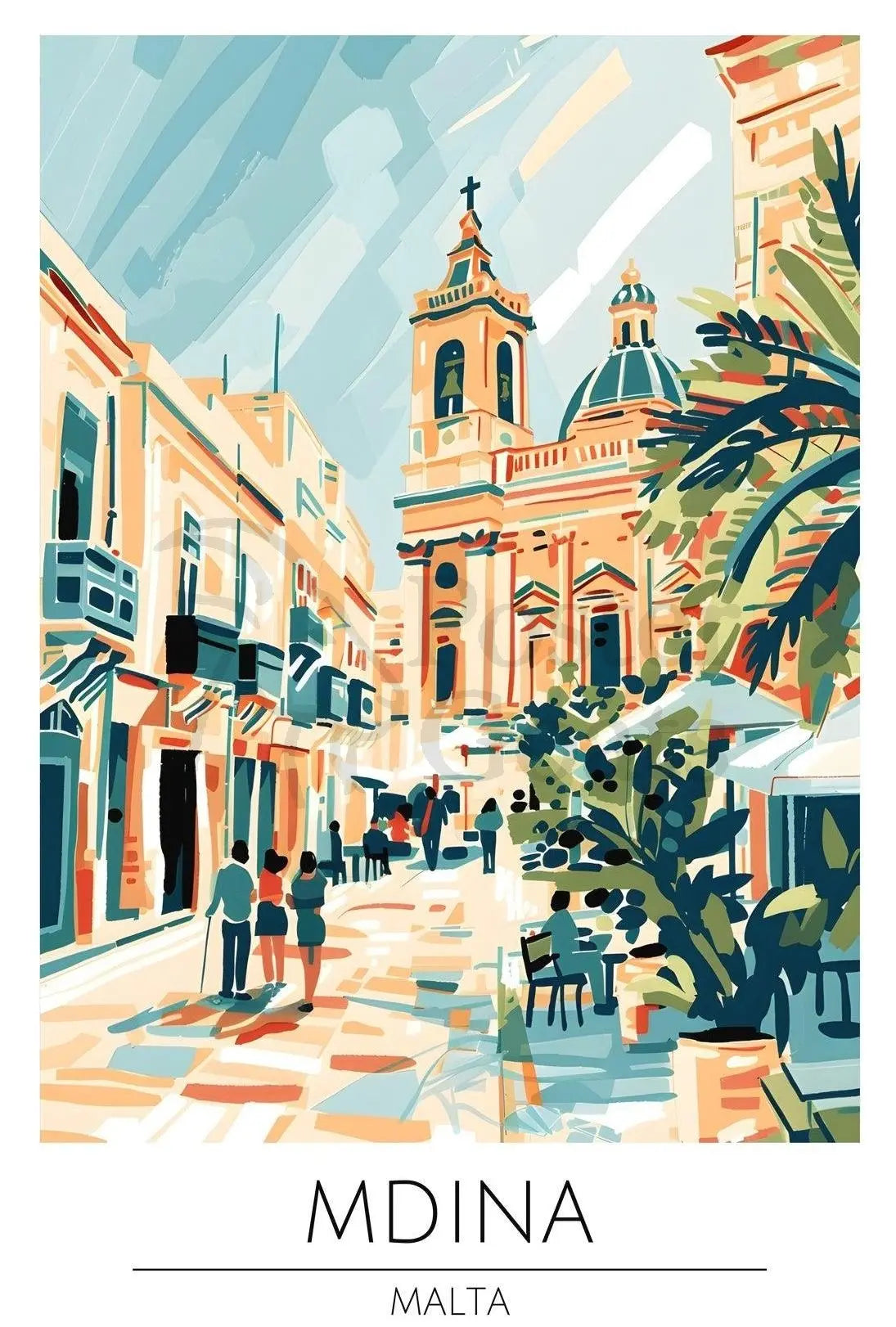 Mdina Malta Mediterranean Street Scene Travel Poster PosterGoat