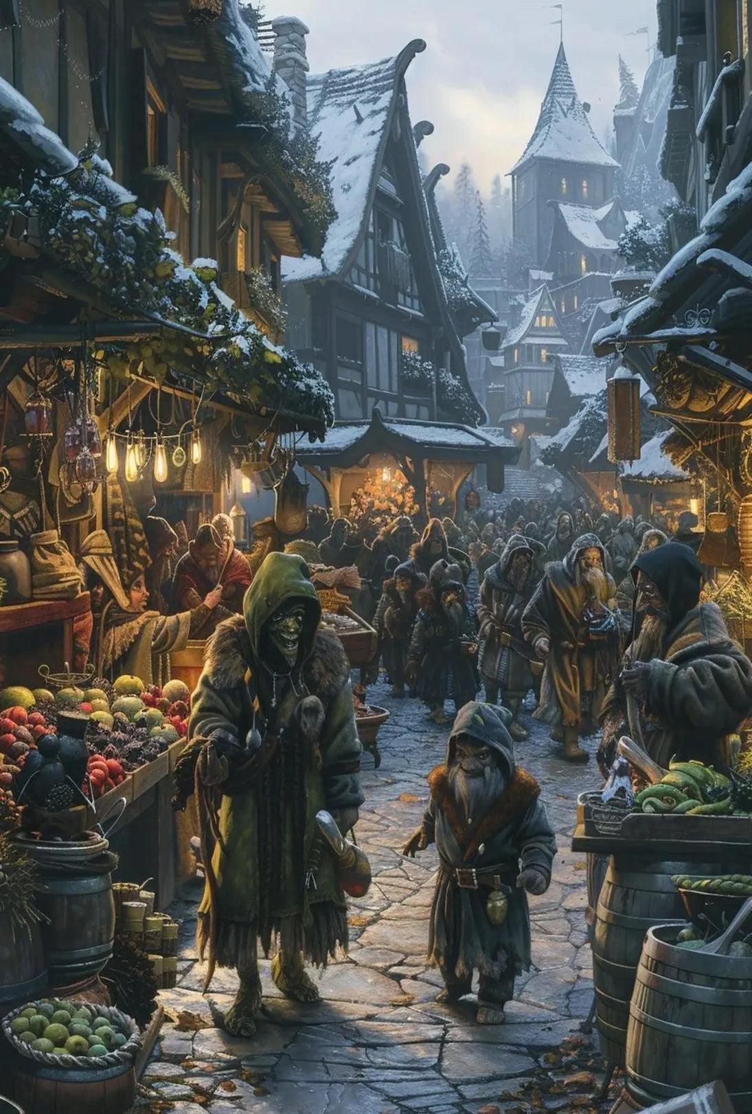Medieval Fantasy Winter Market Scene Cultural Poster PosterGoat