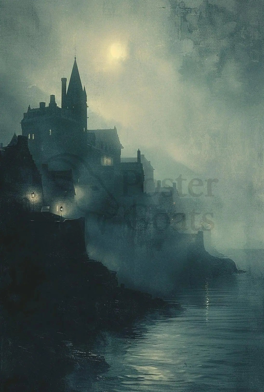 Medieval Gothic Castle Near Water Artistic Poster PosterGoat