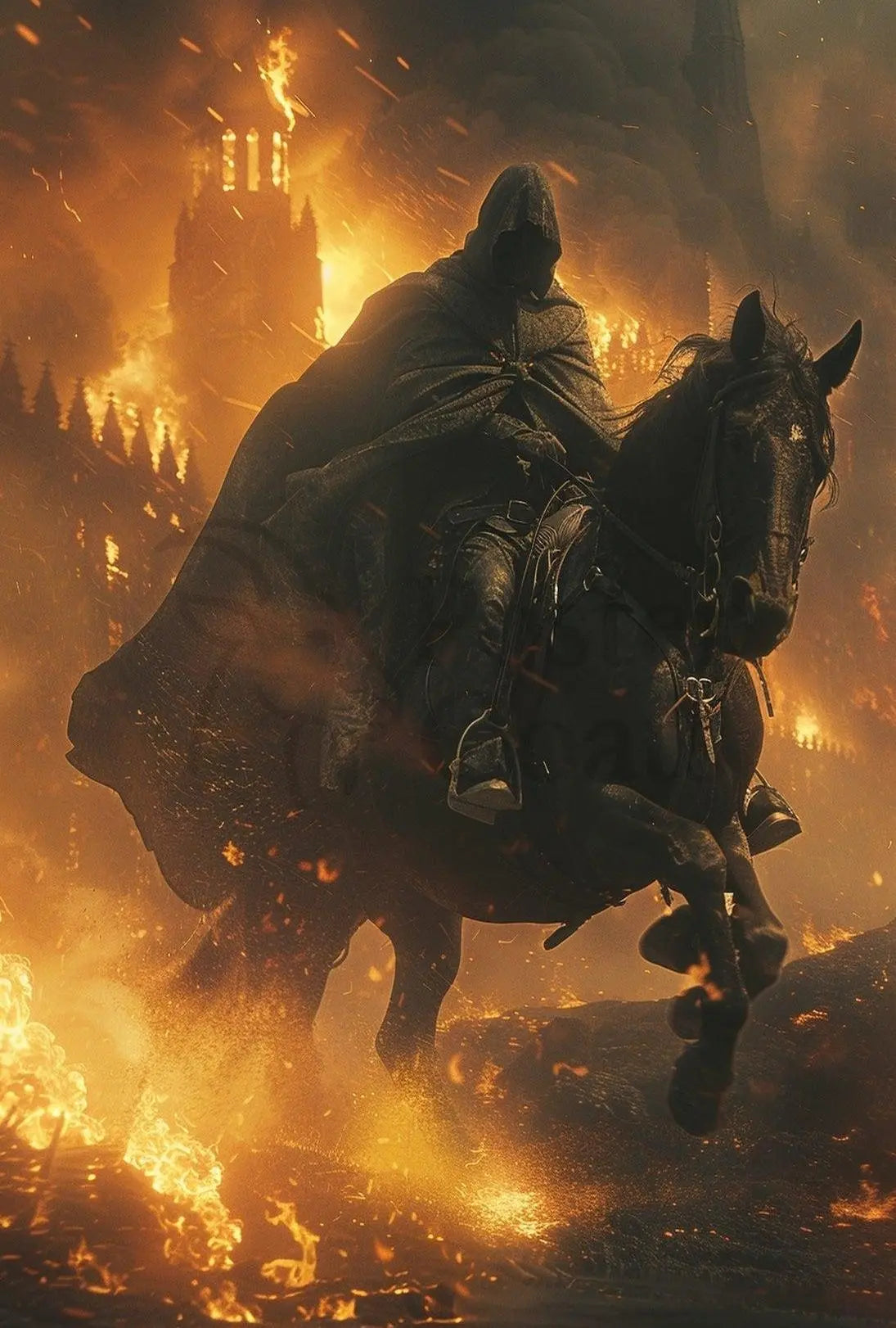 Medieval Hero in Fiery Battle Fantasy Poster PosterGoat