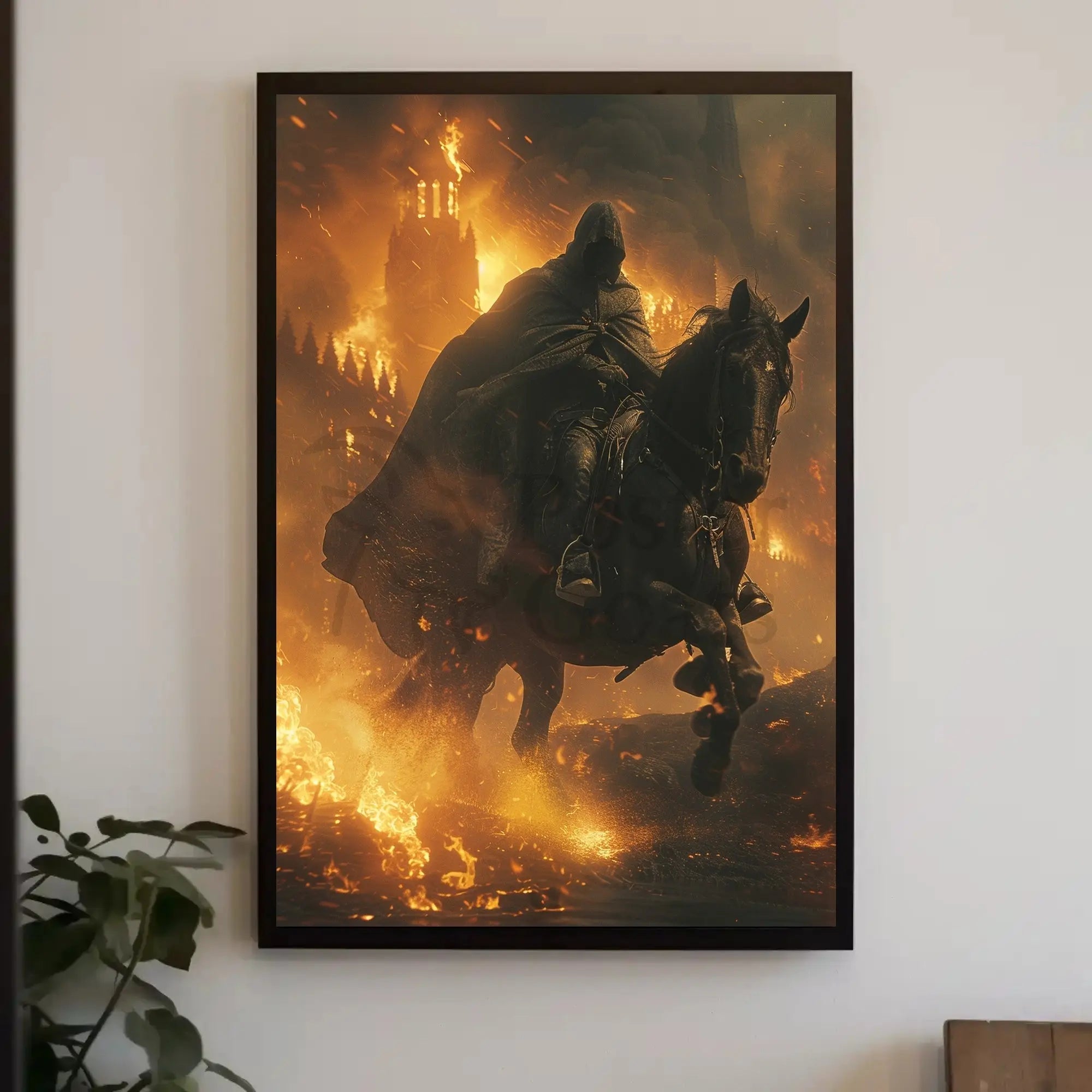 Medieval Hero in Fiery Battle Fantasy Poster PosterGoat