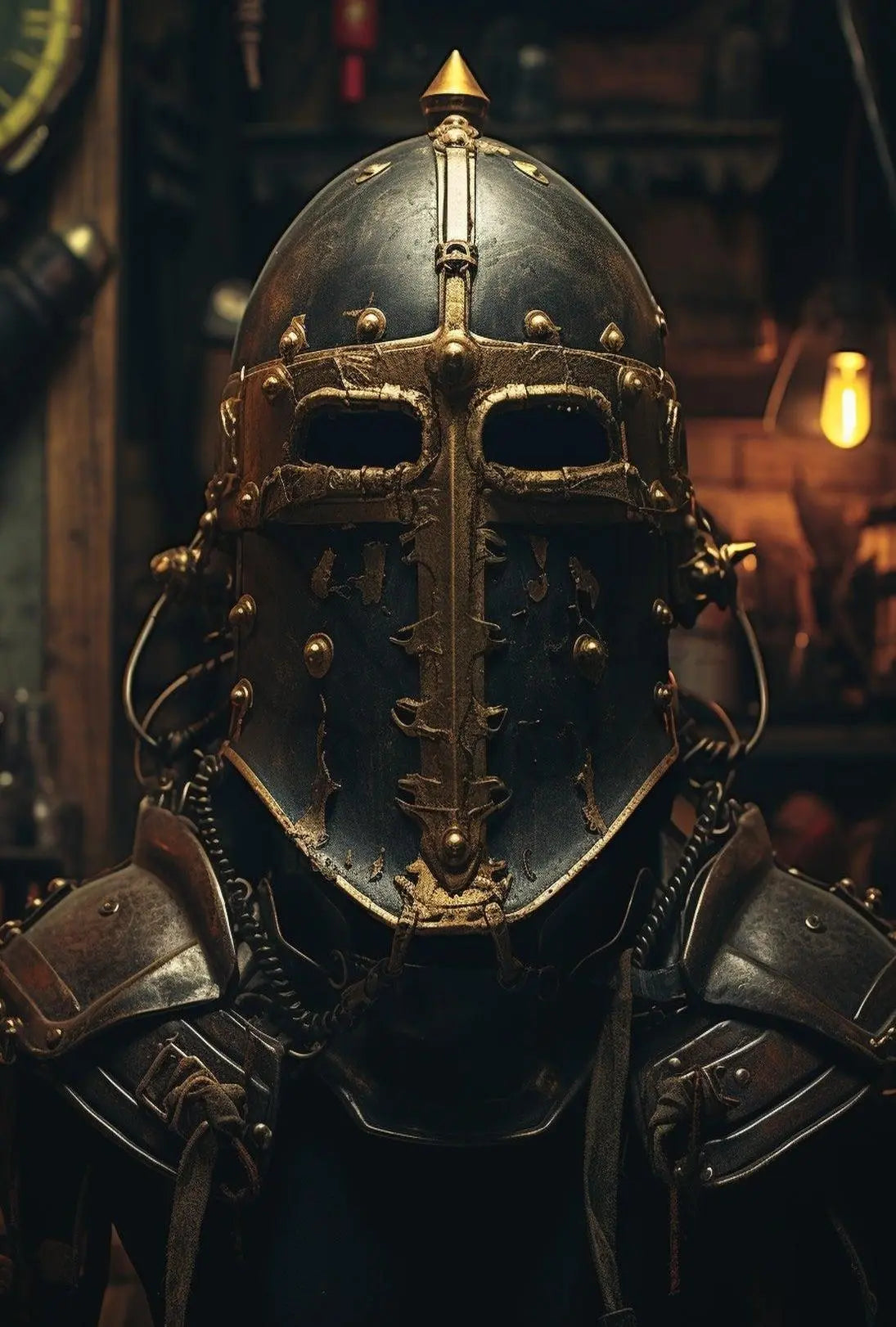 Medieval Knight Helmet Design Historical Poster PosterGoat