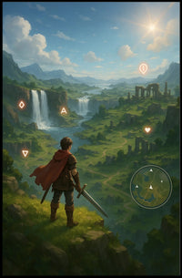 Medieval Knight Journeys in Fantasy Landscape Poster PosterGoat