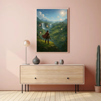 Medieval Knight Journeys in Fantasy Landscape Poster PosterGoat