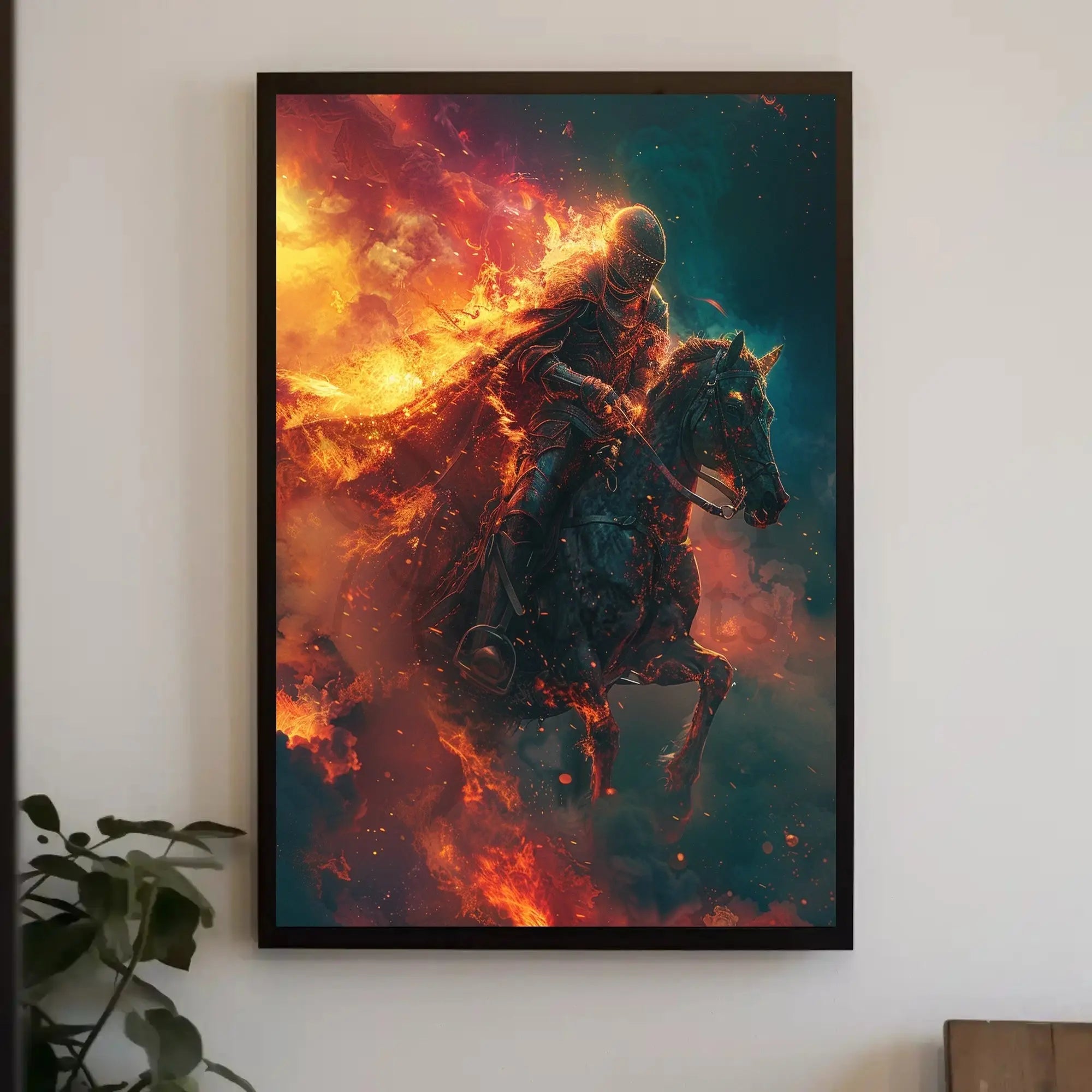 Medieval Knight in Flames: Dramatic Historical Fantasy Poster PosterGoat