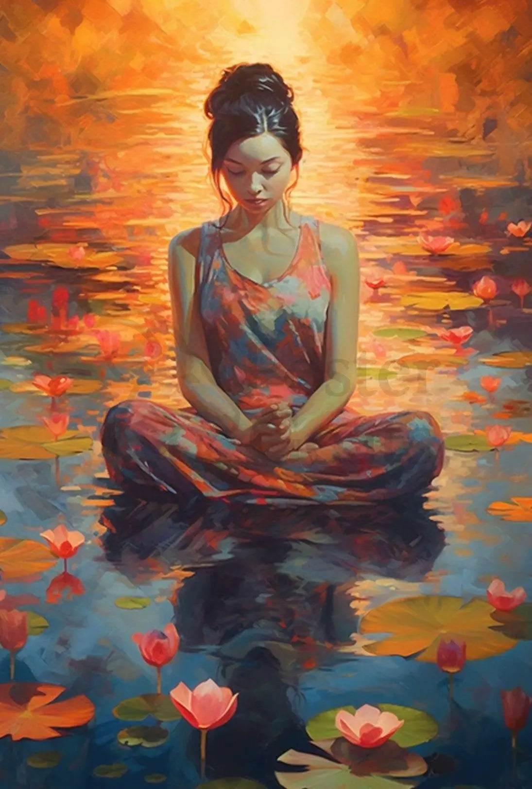 Meditation Serenity on Tranquil Lake Artistic Poster PosterGoat