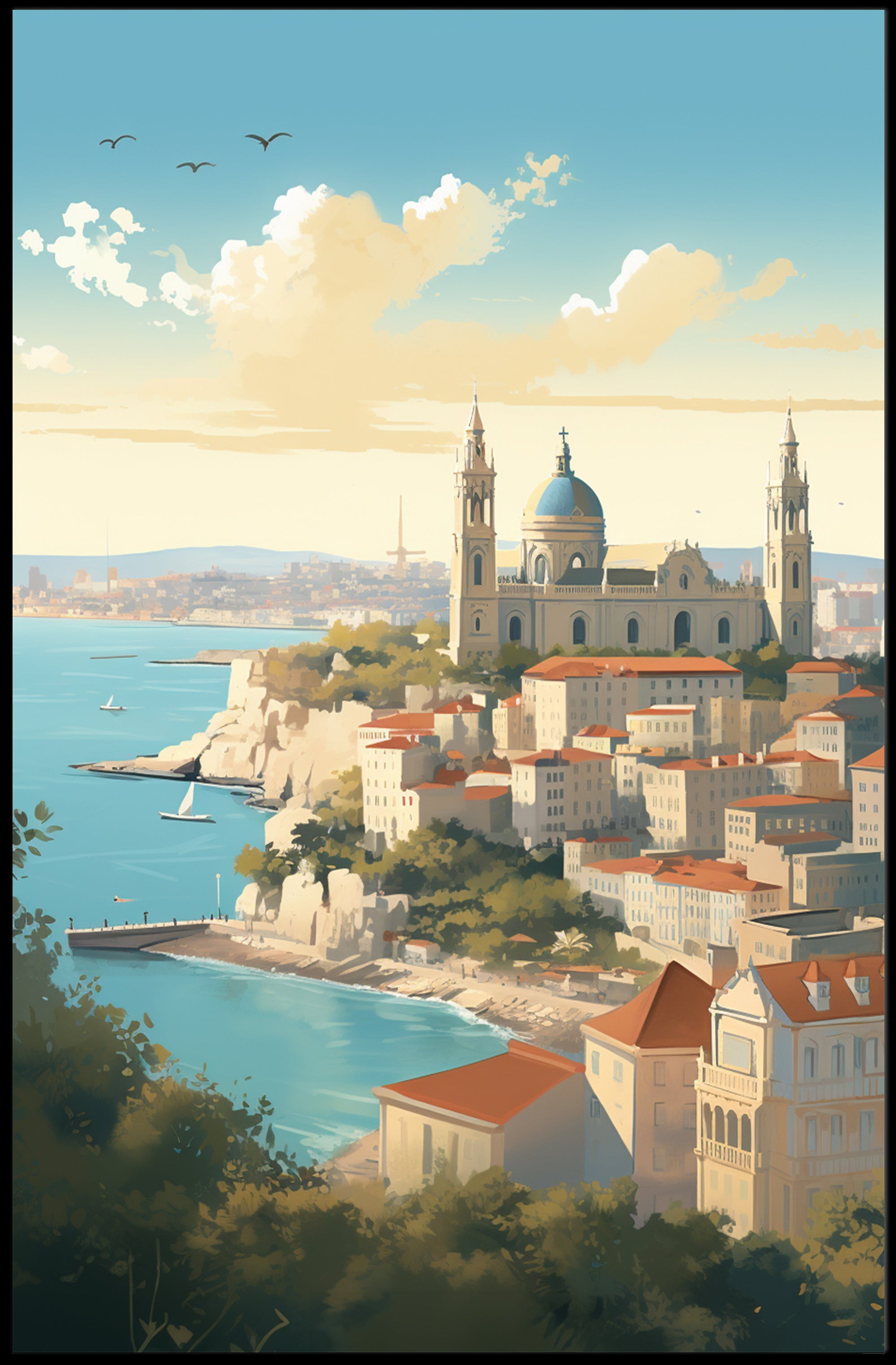 Mediterranean Cityscape Illustration for Travel Poster PosterGoat