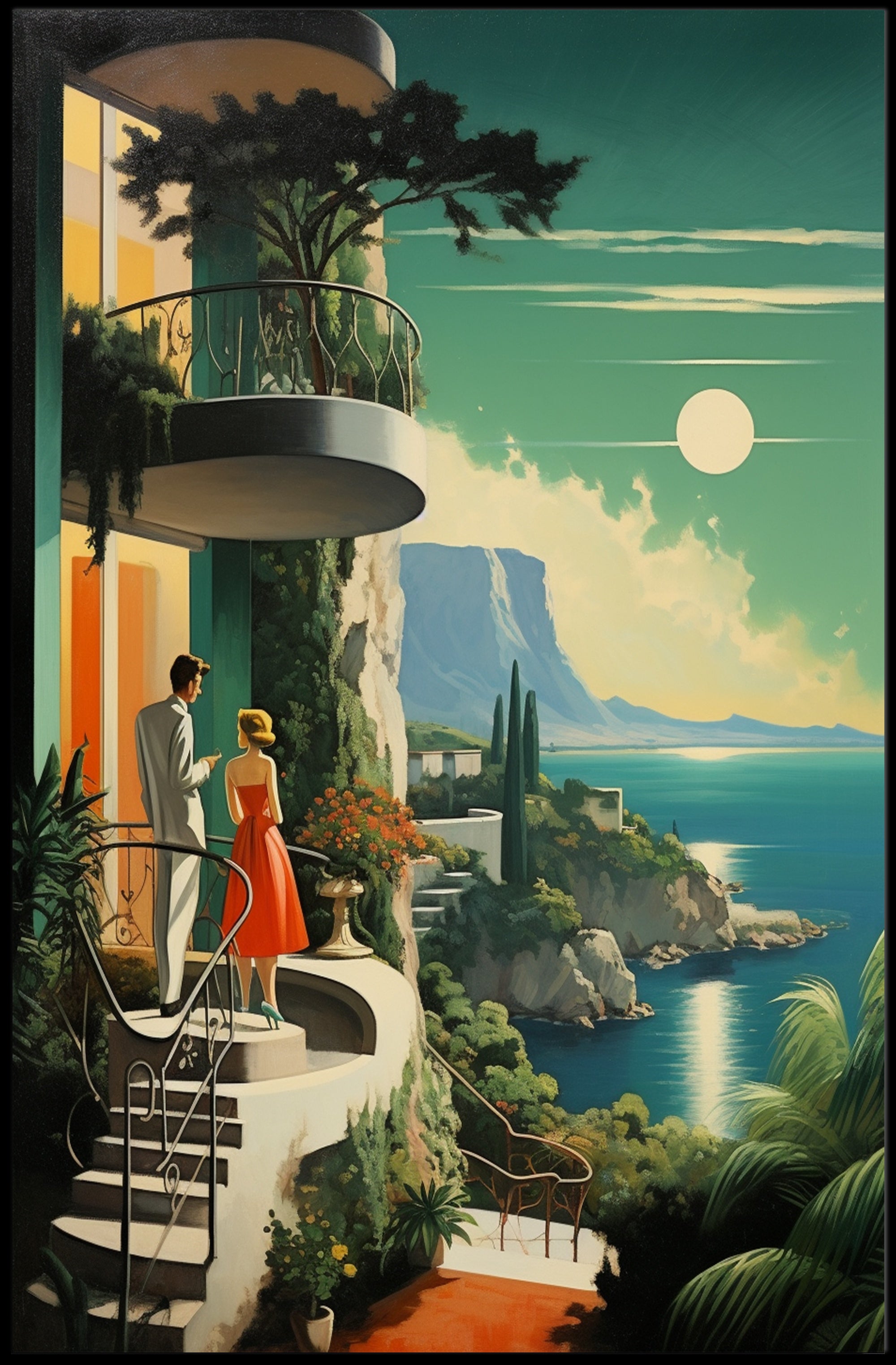 Mediterranean Coastal Elegance: Vintage Travel Poster PosterGoat